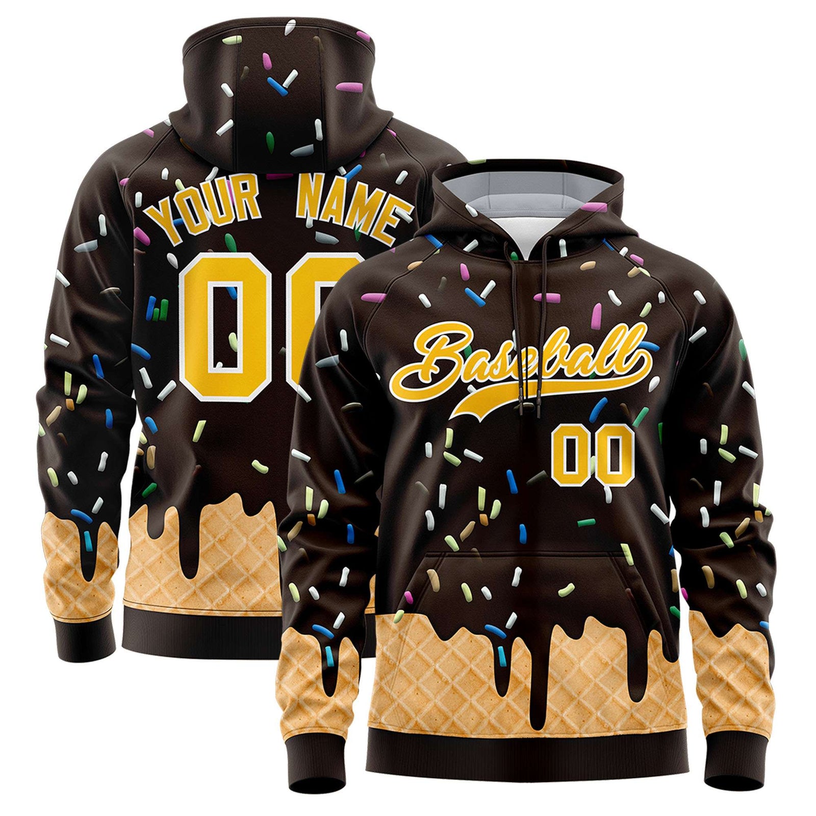 Custom Brown Graffiti Pattern Fashion Hoodie Athletic Pullover Sweatshirt