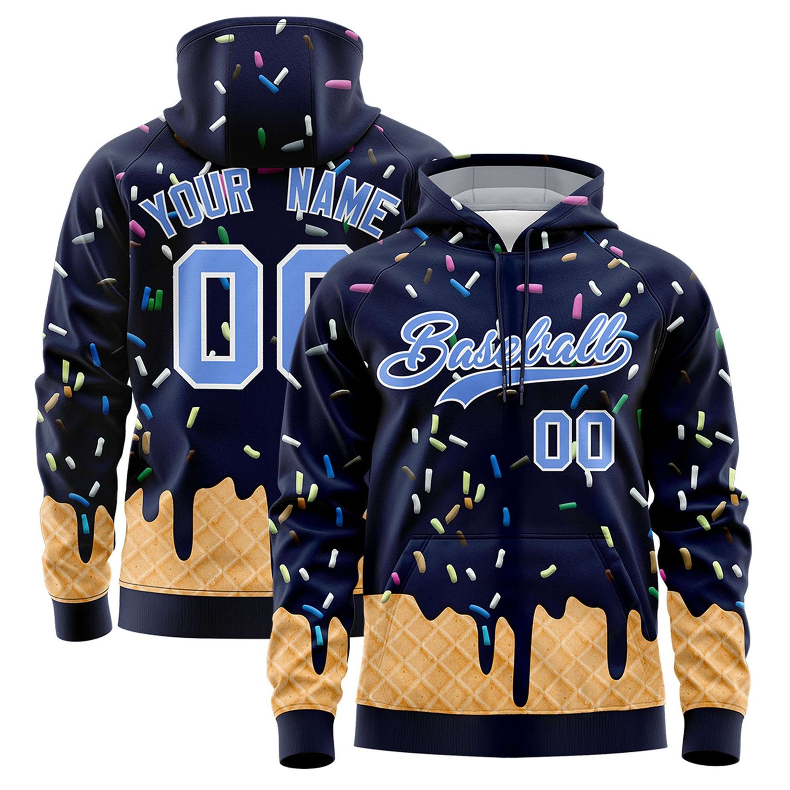 Custom Navy Graffiti Pattern Fashion Hoodie Athletic Pullover Sweatshirt