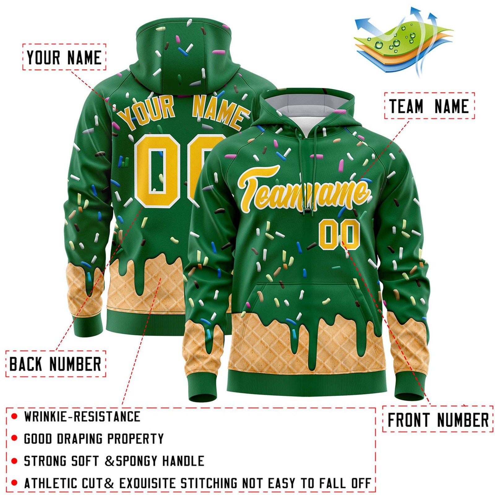 Custom Kelly Green Graffiti Pattern Fashion Hoodie Athletic Pullover Sweatshirt