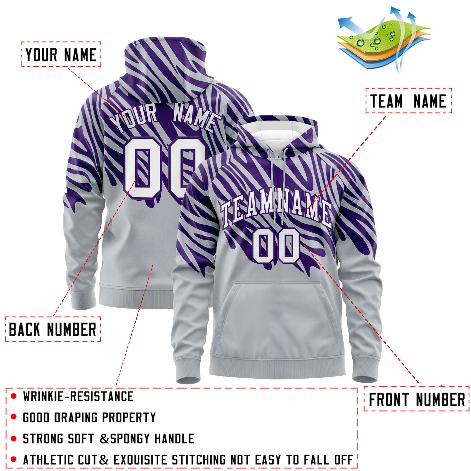 Custom Purple Silver Leopard Print Pullover Sweatshirt Hoodie| KXKSHOP