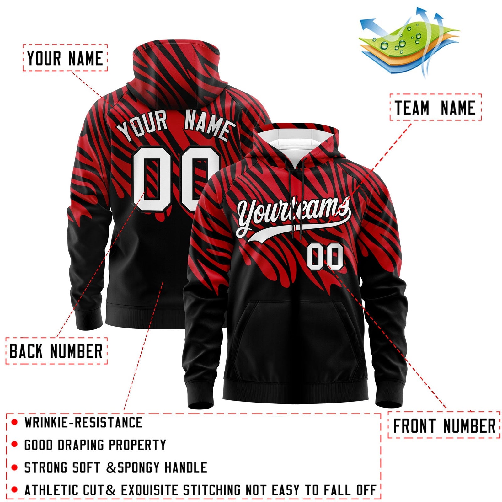 Custom Red Black Leopard Print Pullover Sweatshirt Hoodie| KXKSHOP