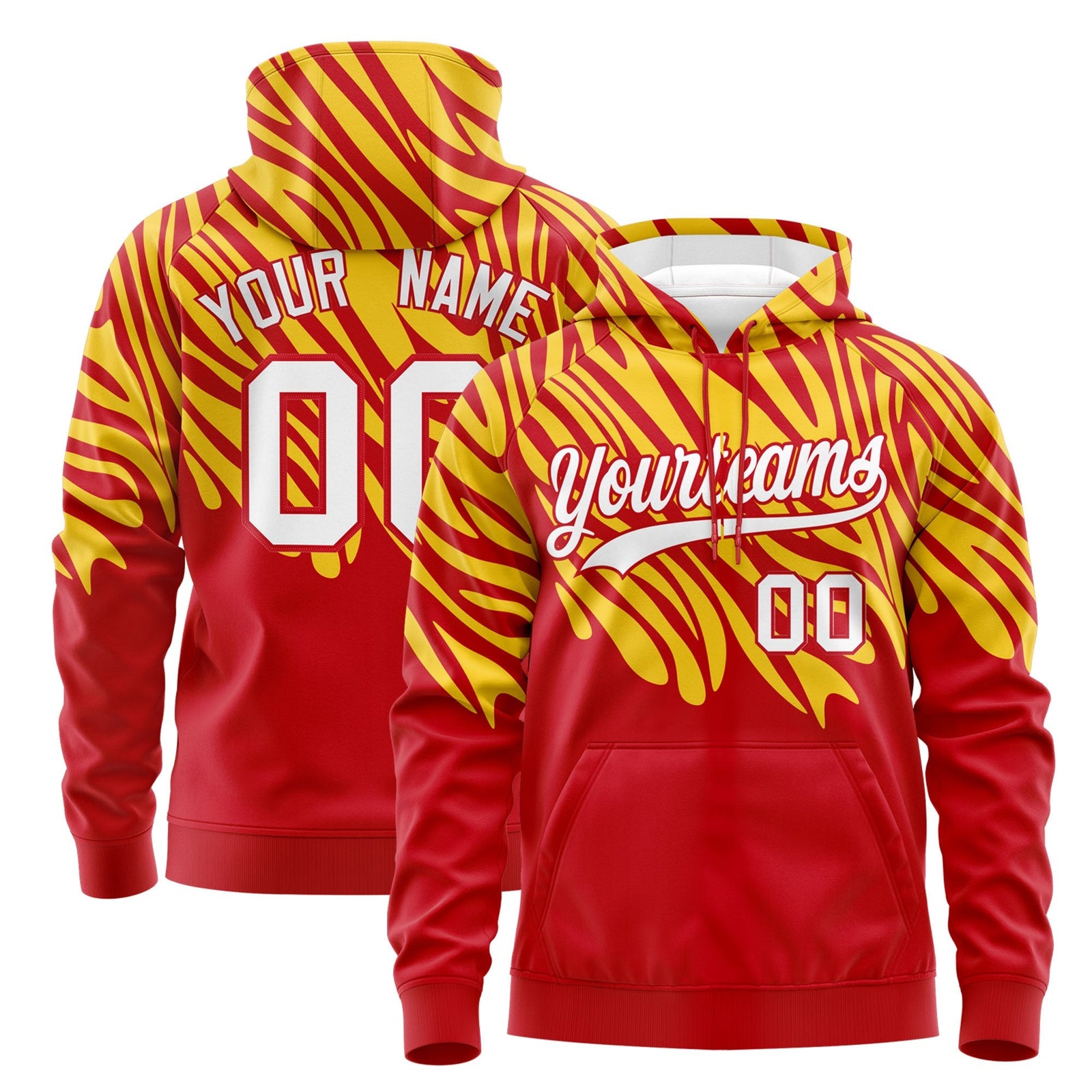 Custom Red Gold White Leopard Print Pullover Sweatshirt Hoodie| KXKSHOP