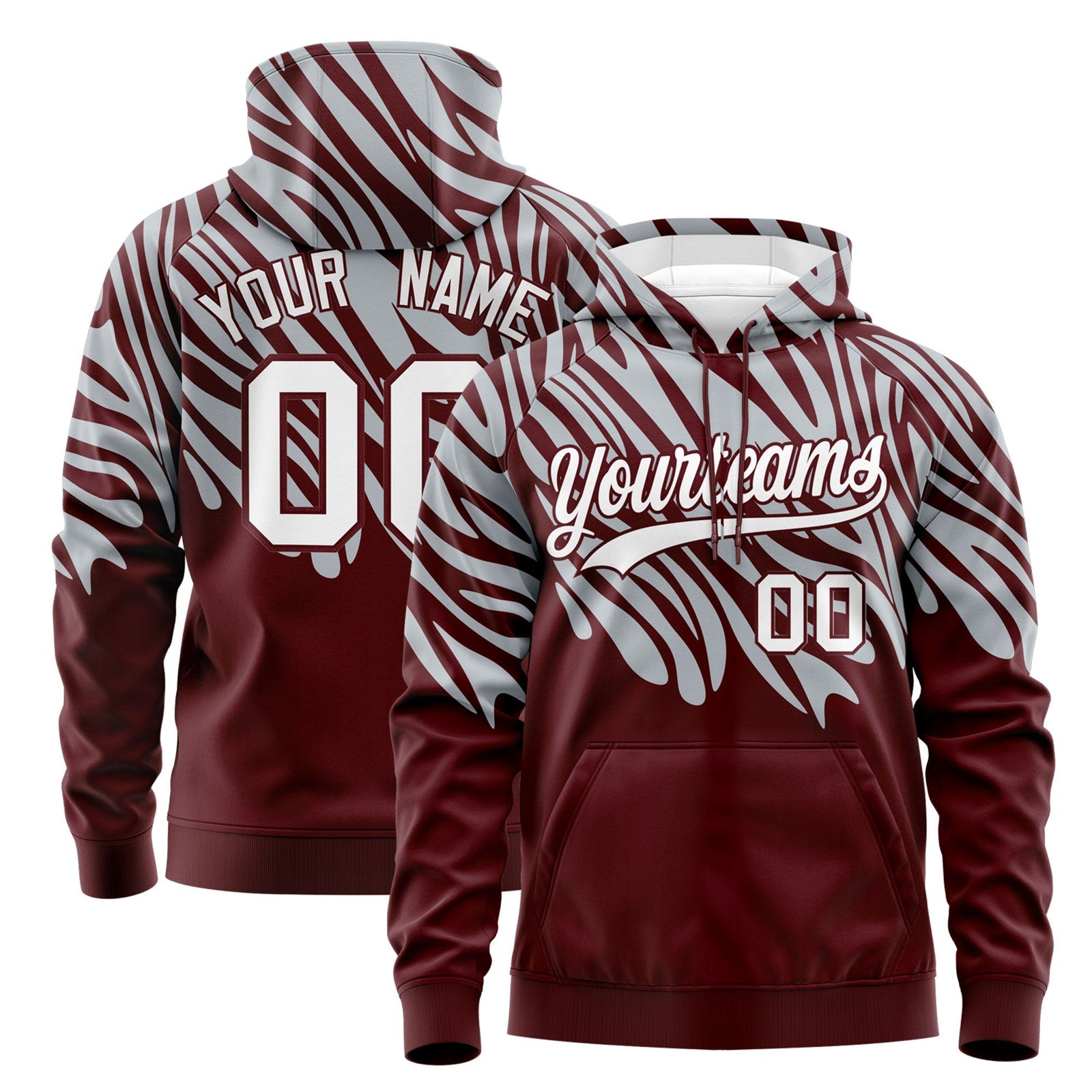 Custom Silver Crimson Leopard Print Pullover Sweatshirt Hoodie| KXKSHOP