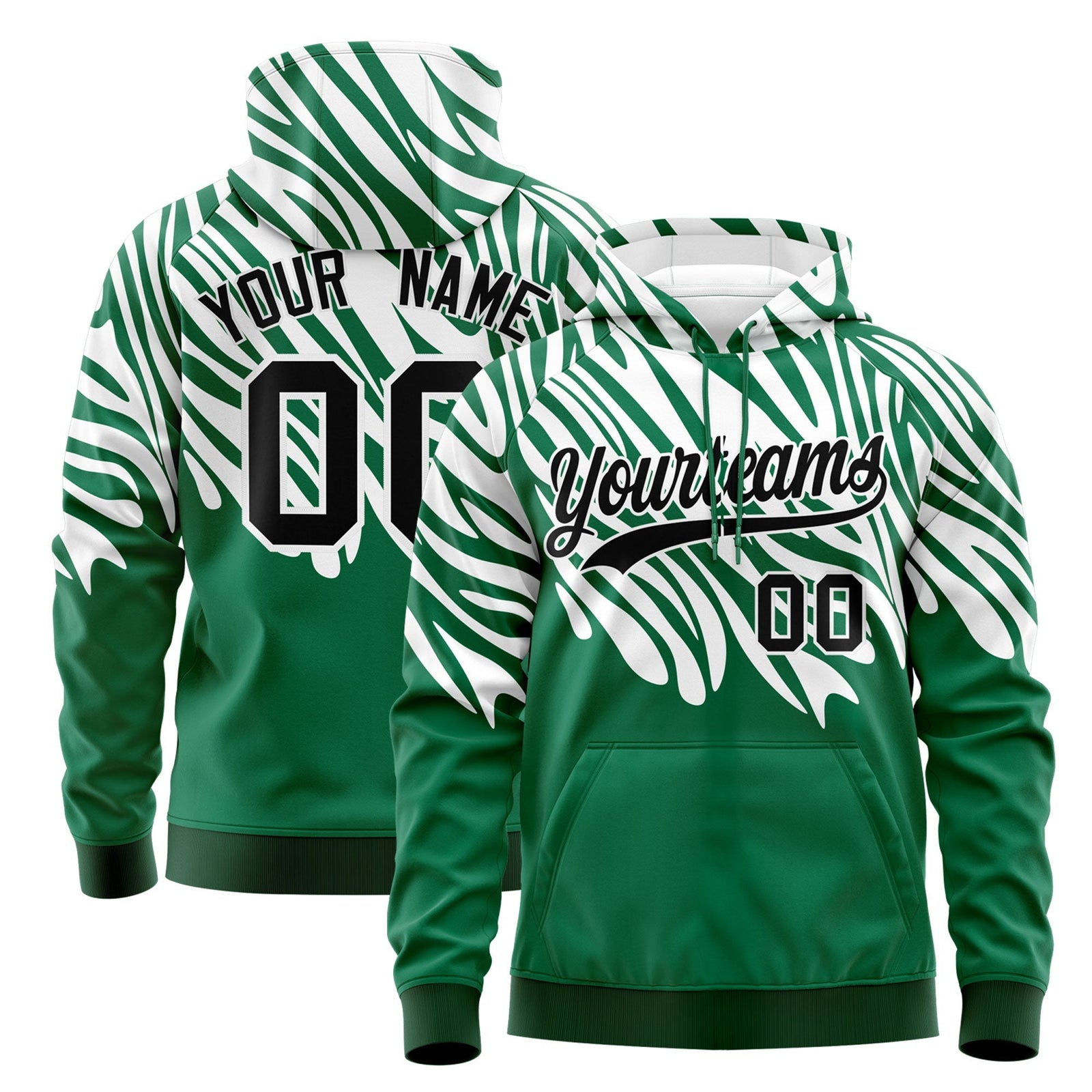 Custom Kelly Green White Leopard Print Pullover Sweatshirt Hoodie| KXKSHOP