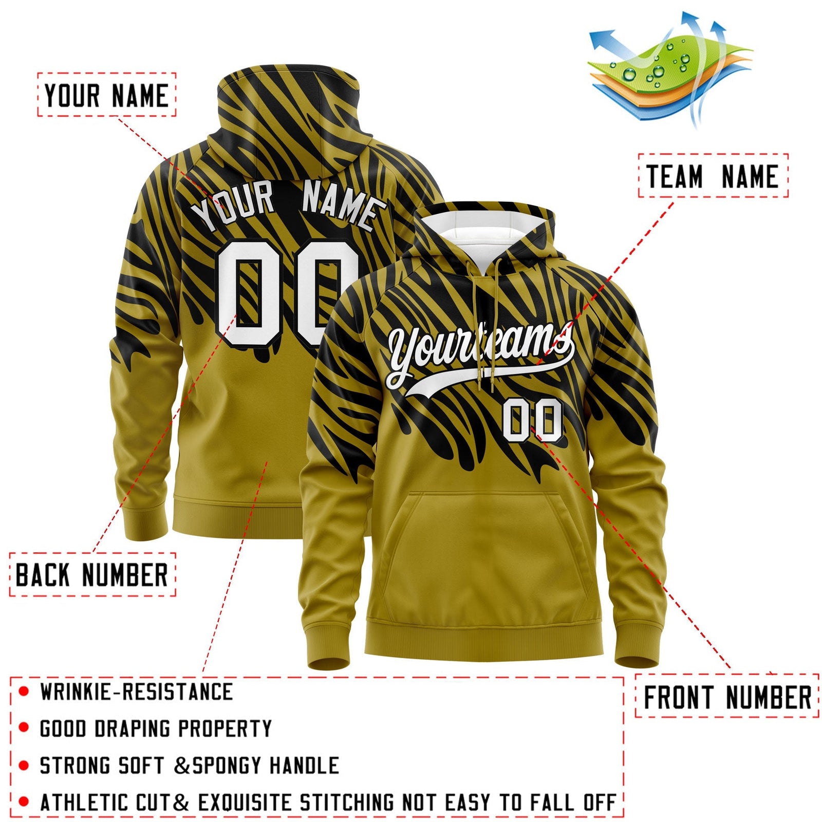 Custom Old Gold Black Leopard Print Pullover Sweatshirt Hoodie| KXKSHOP