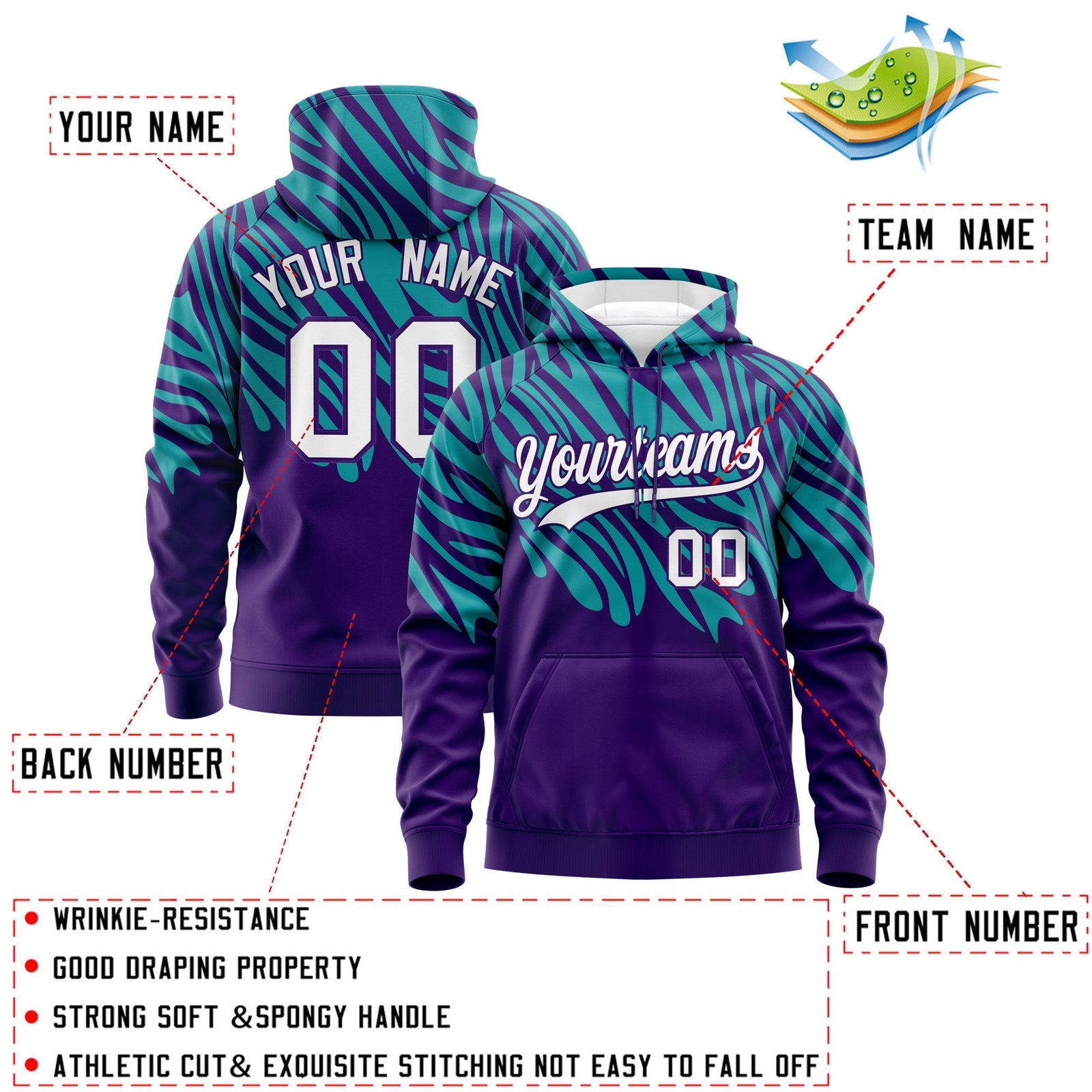 Custom Purple Aqua White Leopard Print Pullover Sweatshirt Hoodie| KXKSHOP