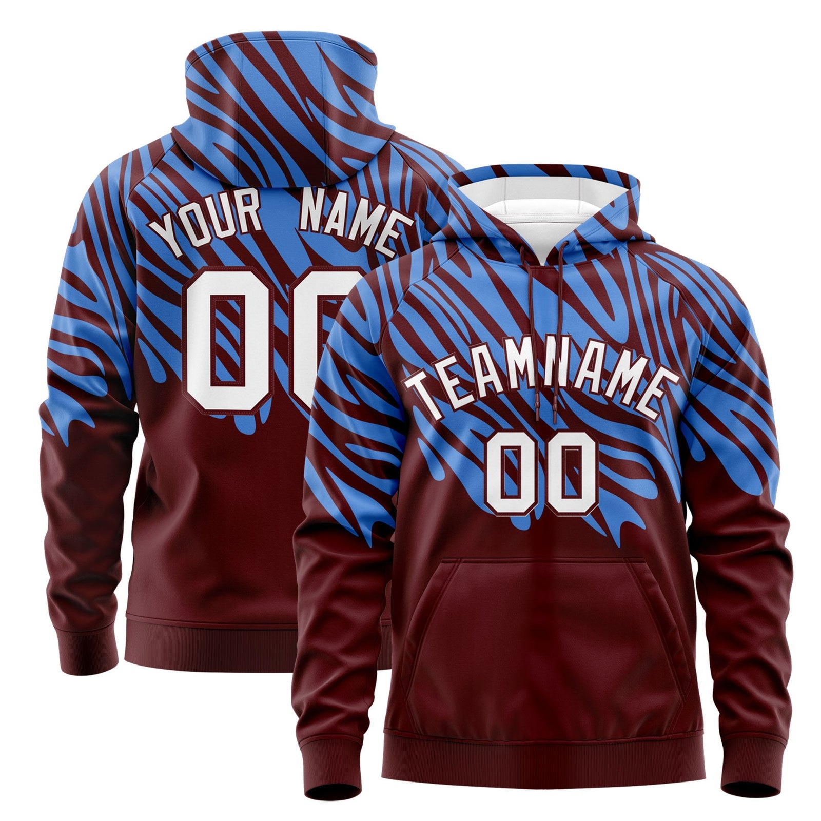 Custom Powder Blue Crimson Leopard Print Pullover Sweatshirt Hoodie| KXKSHOP