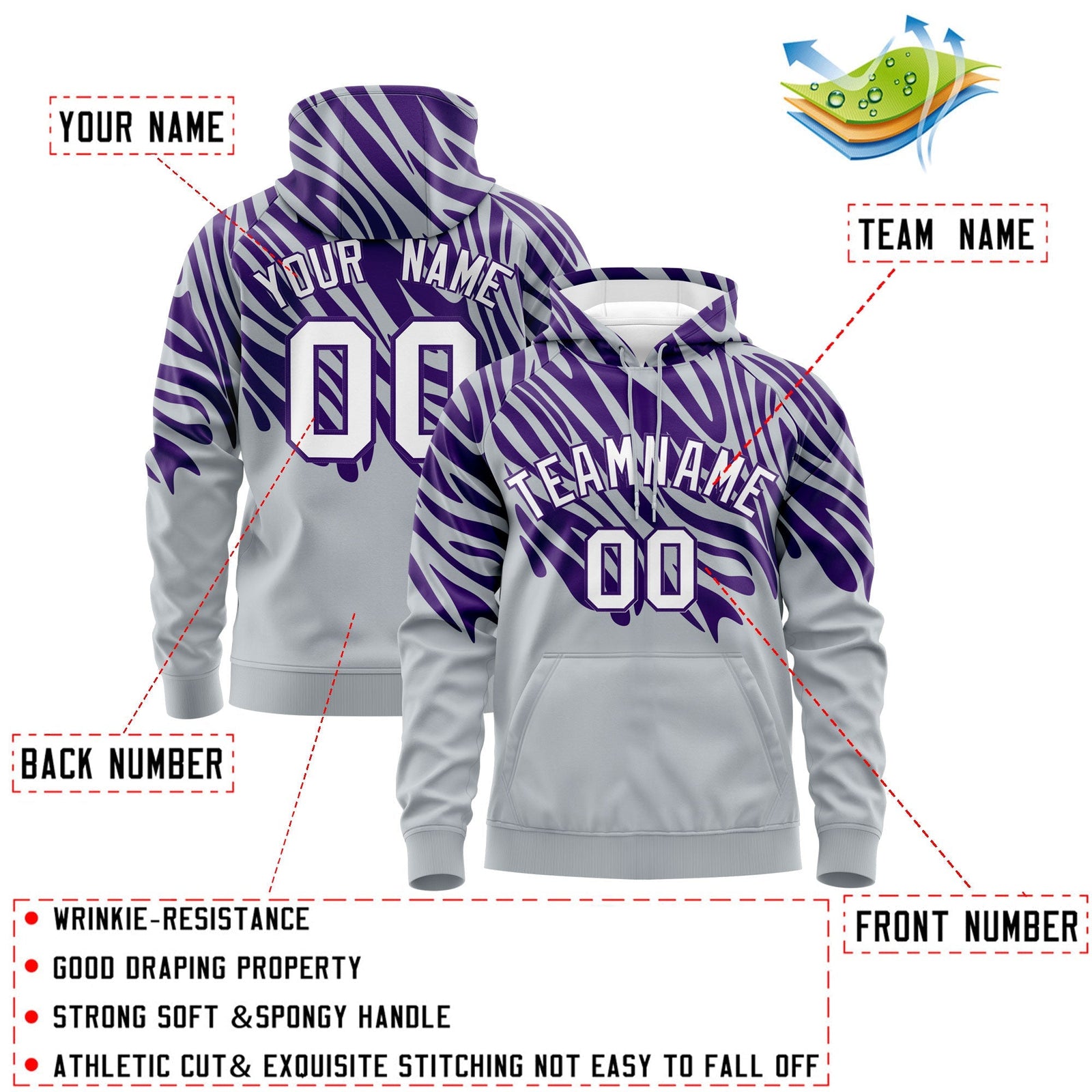 Custom Purple Silver Leopard Print Pullover Sweatshirt Hoodie| KXKSHOP