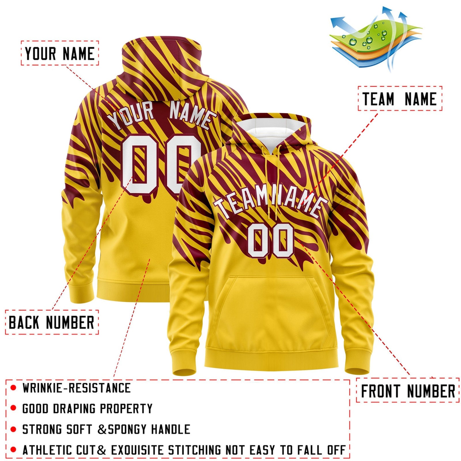 Custom Crimson Gold Leopard Print Pullover Sweatshirt Hoodie| KXKSHOP