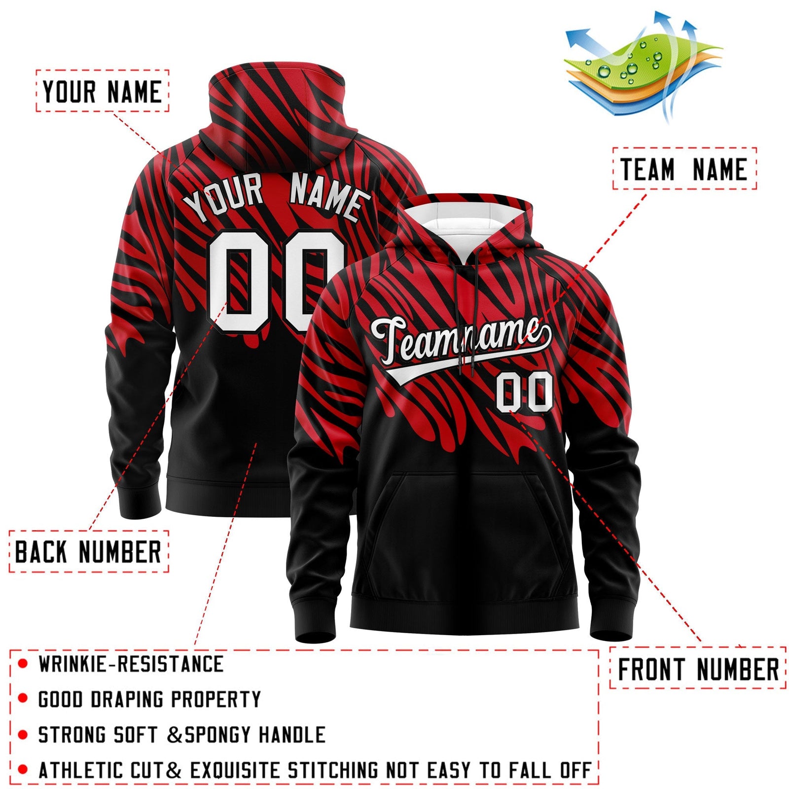 Custom Red Black Leopard Print Pullover Sweatshirt Hoodie| KXKSHOP