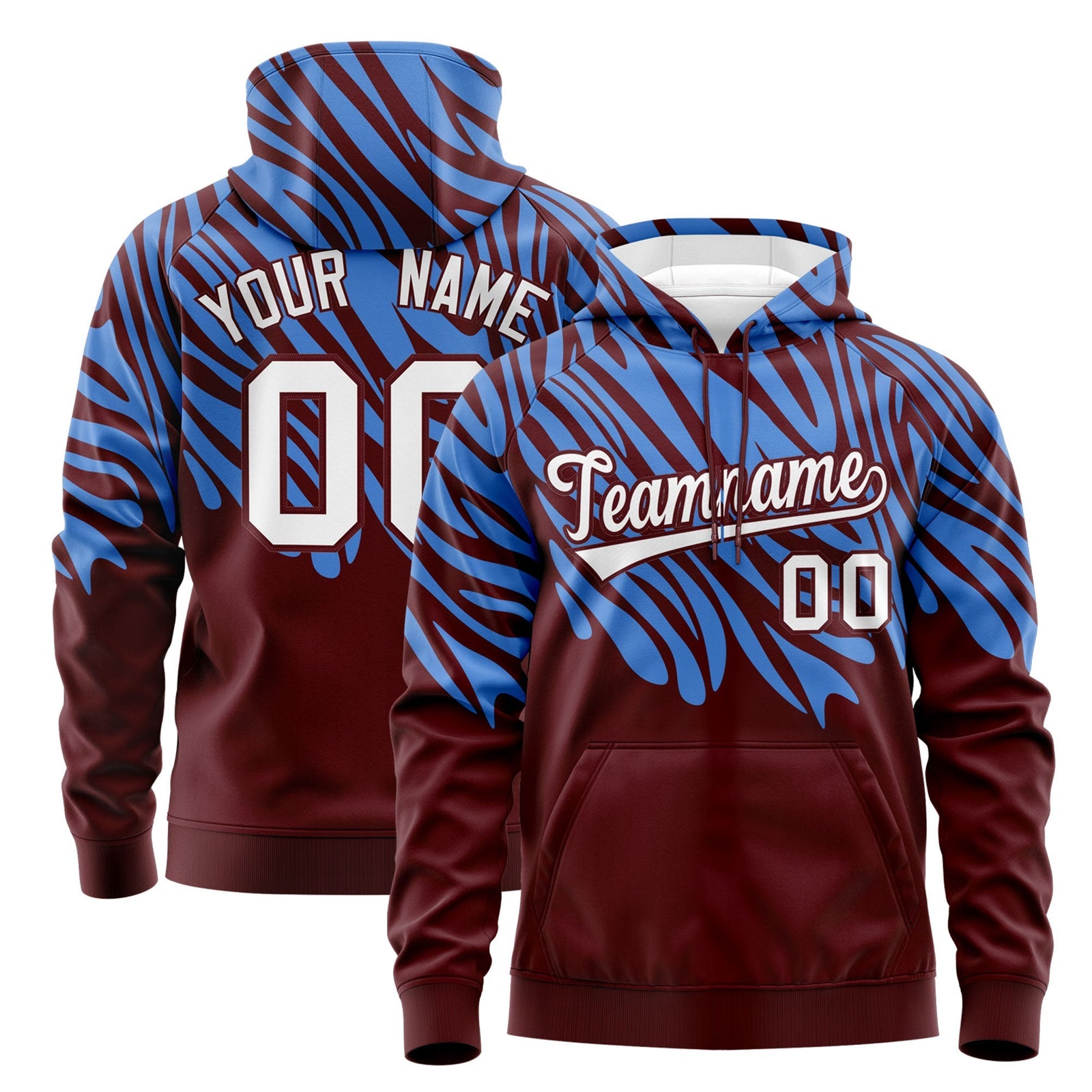 Custom Powder Blue Crimson Leopard Print Pullover Sweatshirt Hoodie| KXKSHOP