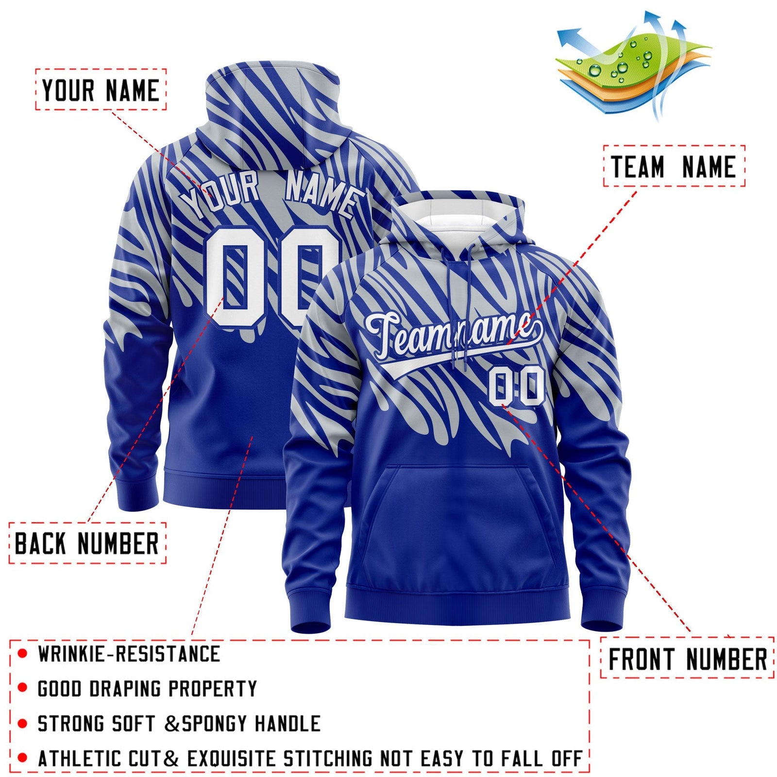 Custom Silver Royal Blue Leopard Print Pullover Sweatshirt Hoodie| KXKSHOP
