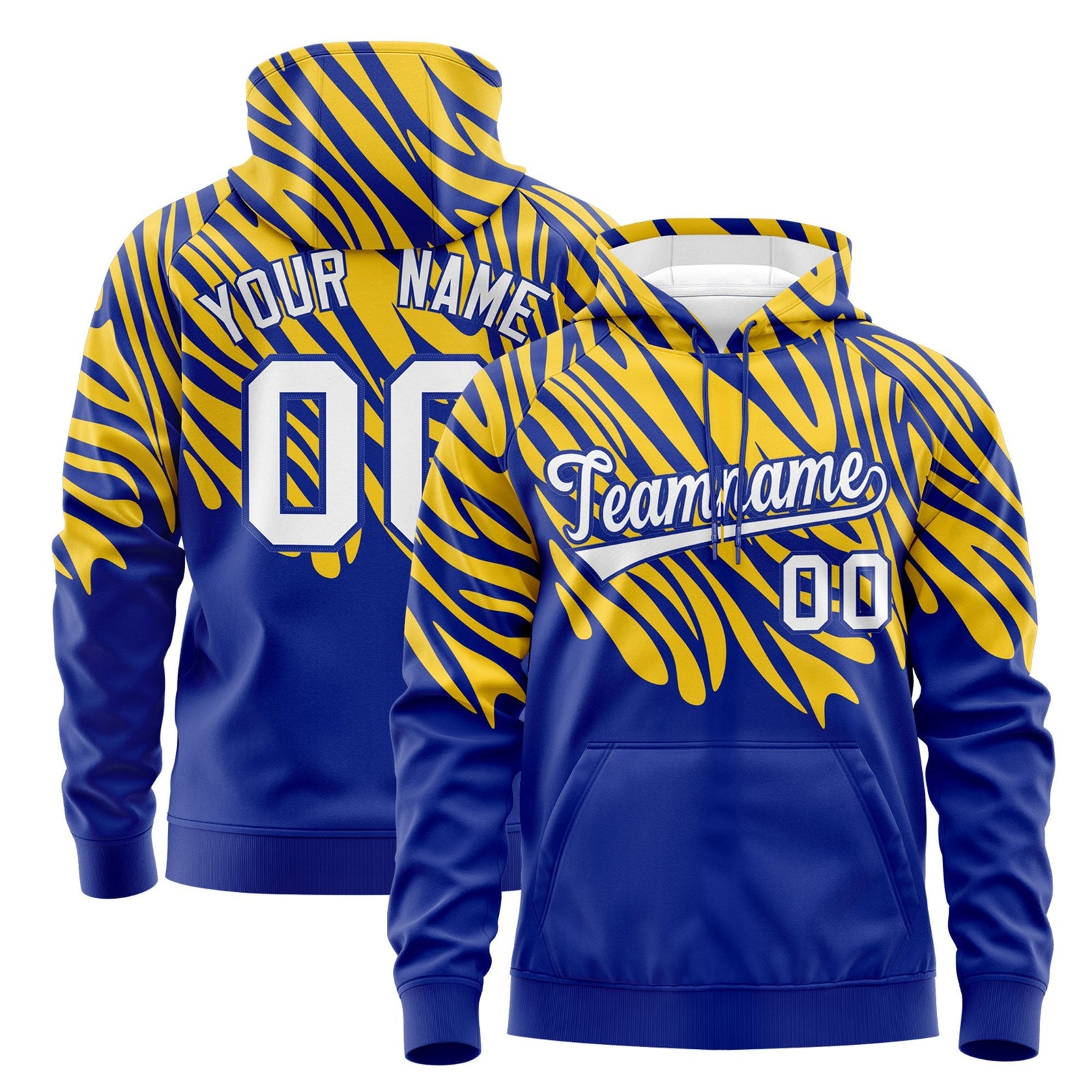 Custom Gold Royal Blue Leopard Print Pullover Sweatshirt Hoodie| KXKSHOP
