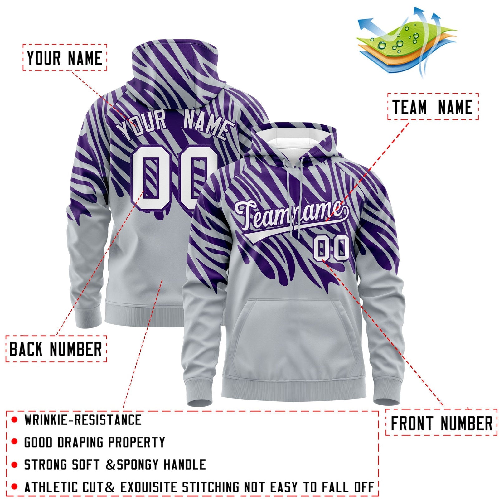 Custom Purple Silver Leopard Print Pullover Sweatshirt Hoodie| KXKSHOP