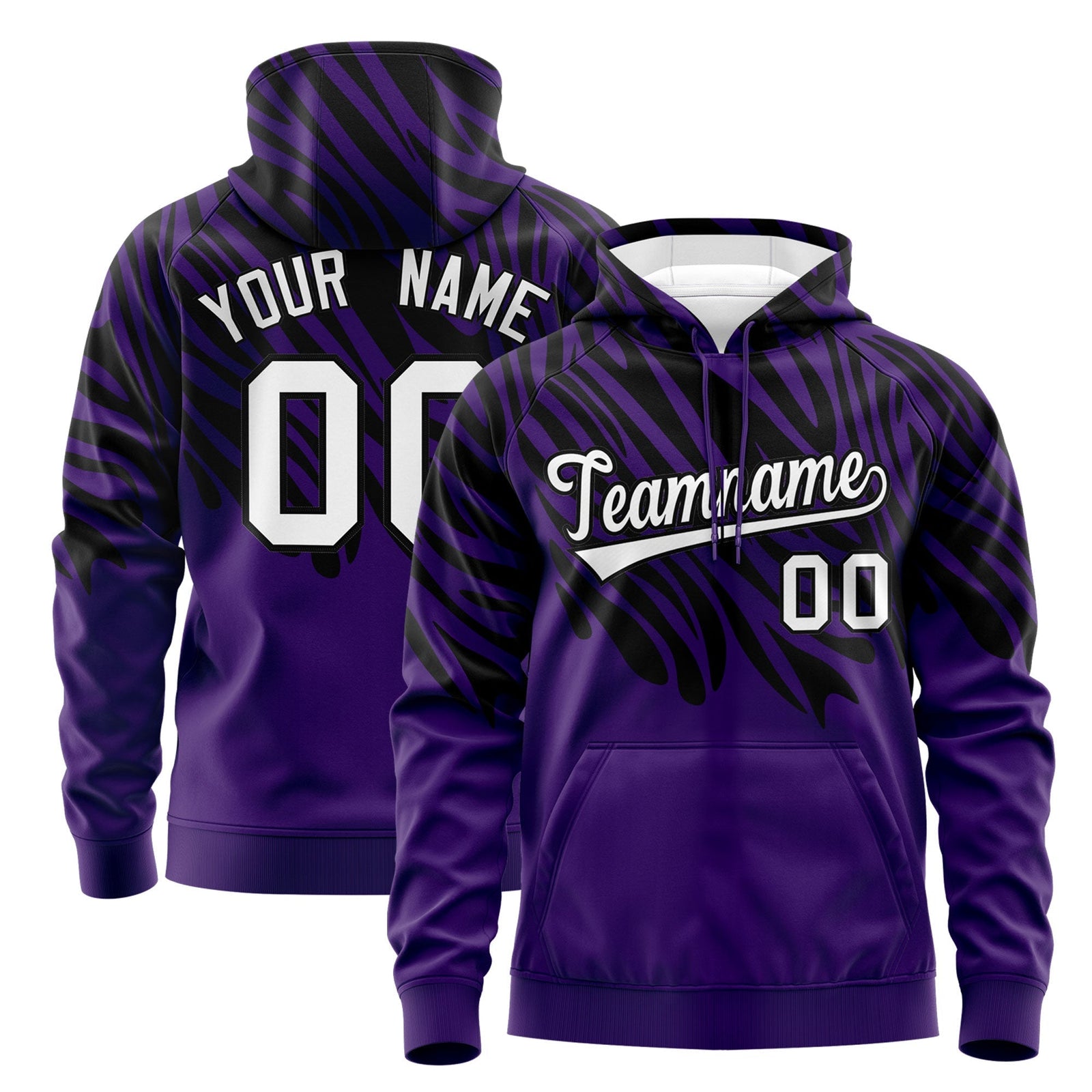 Custom Purple Black White Leopard Print Pullover Sweatshirt Hoodie| KXKSHOP