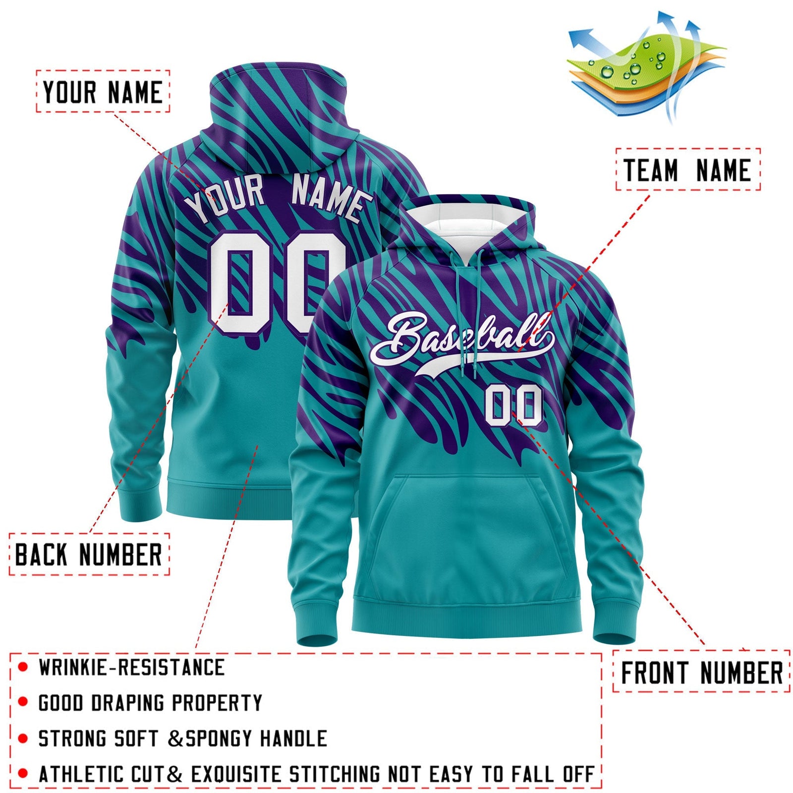 Custom Aqua Purple White Leopard Print Pullover Sweatshirt Hoodie| KXKSHOP