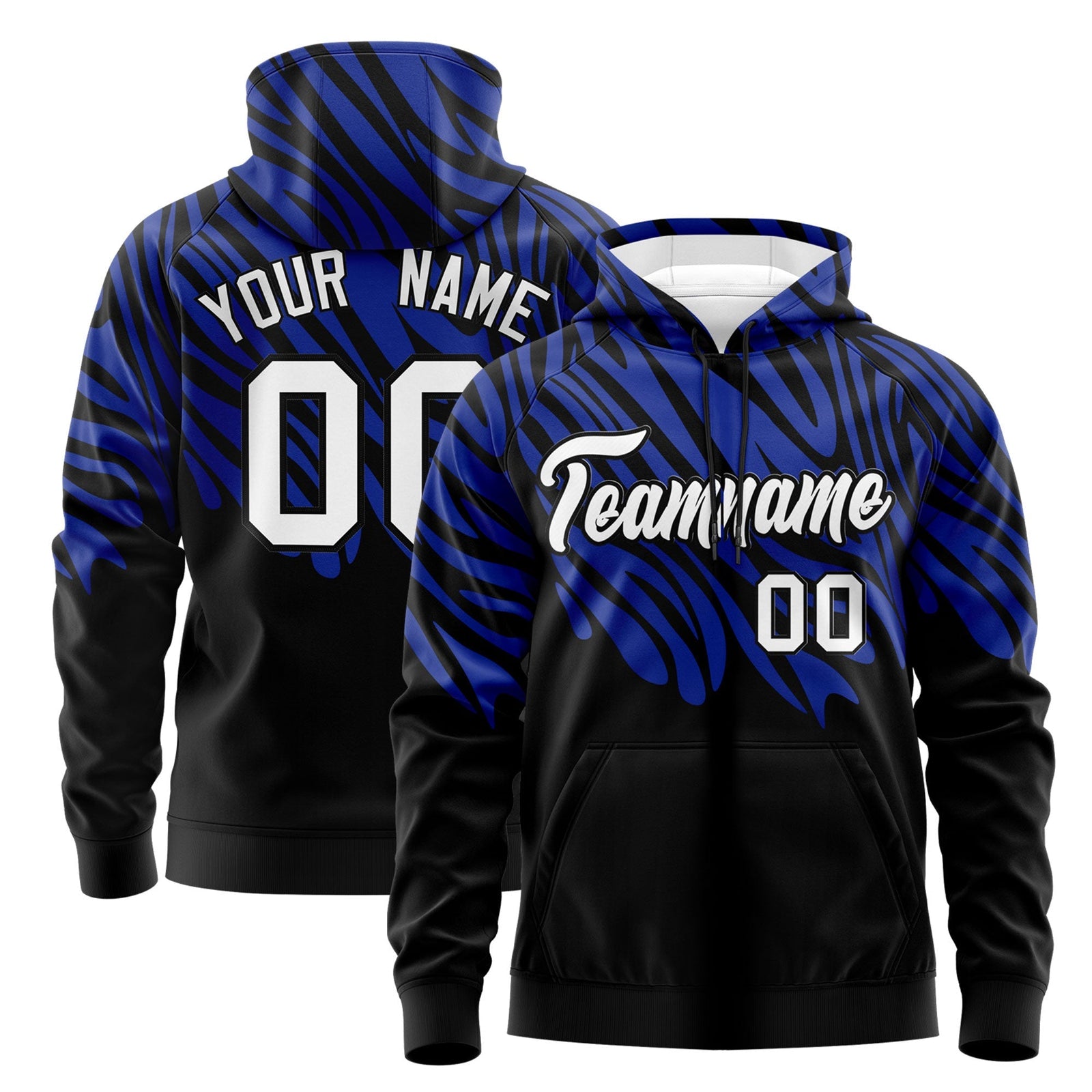Custom Royal Blue Black Leopard Print Pullover Sweatshirt Hoodie| KXKSHOP