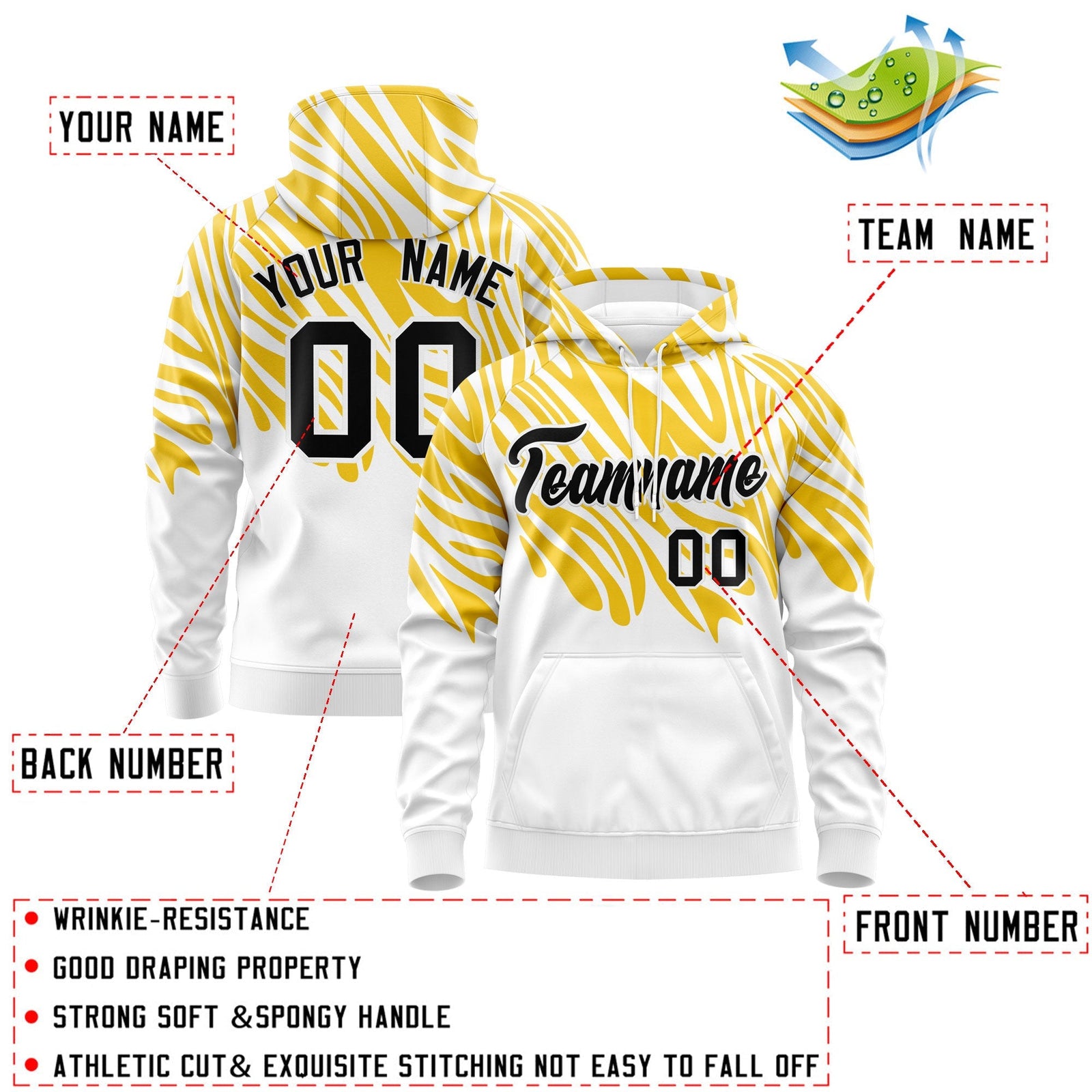 Custom White Gold Leopard Print Pullover Sweatshirt Hoodie| KXKSHOP