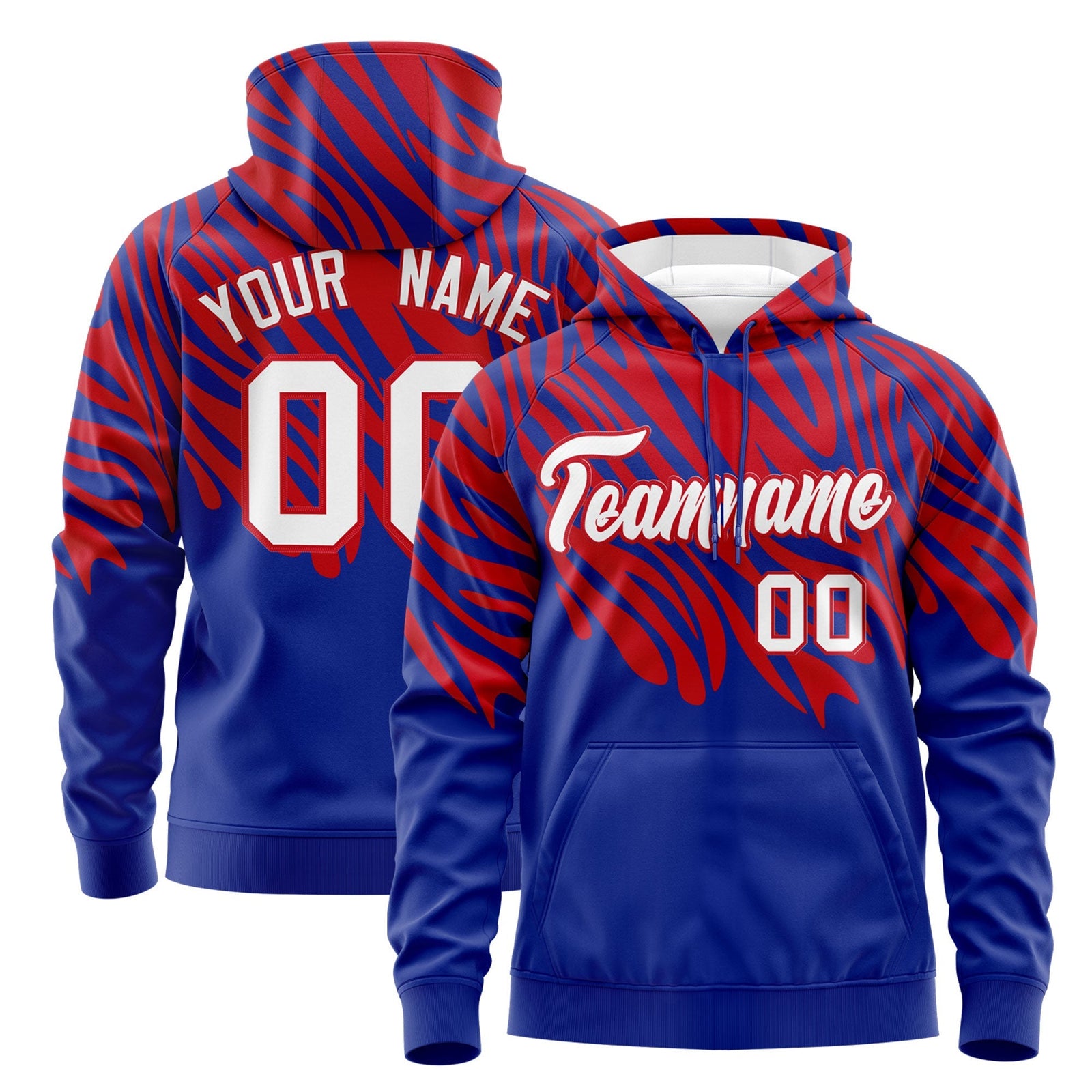 Custom Royal Blue Red Leopard Print Pullover Sweatshirt Hoodie| KXKSHOP