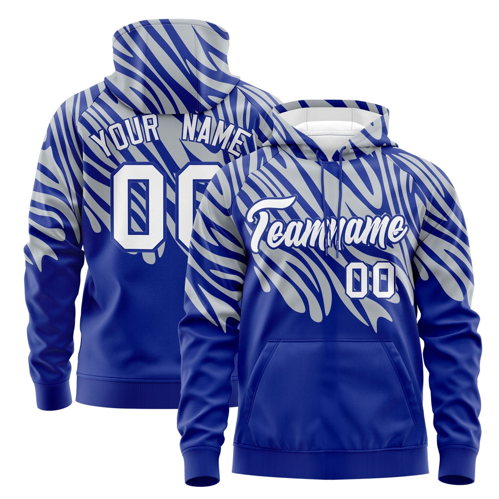 Custom Silver Royal Blue Leopard Print Pullover Sweatshirt Hoodie| KXKSHOP