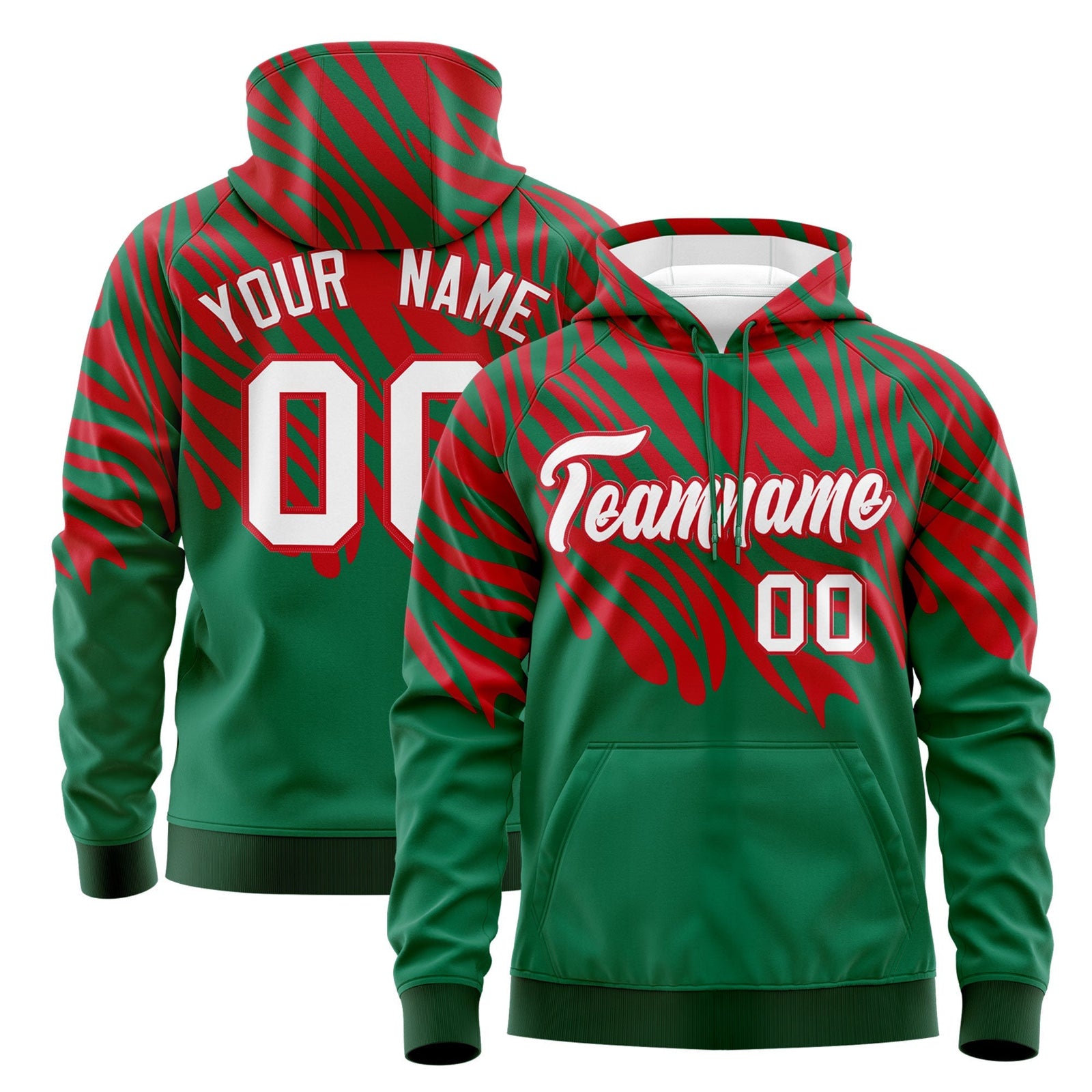 Custom Kelly Green Red Leopard Print Pullover Sweatshirt Hoodie| KXKSHOP