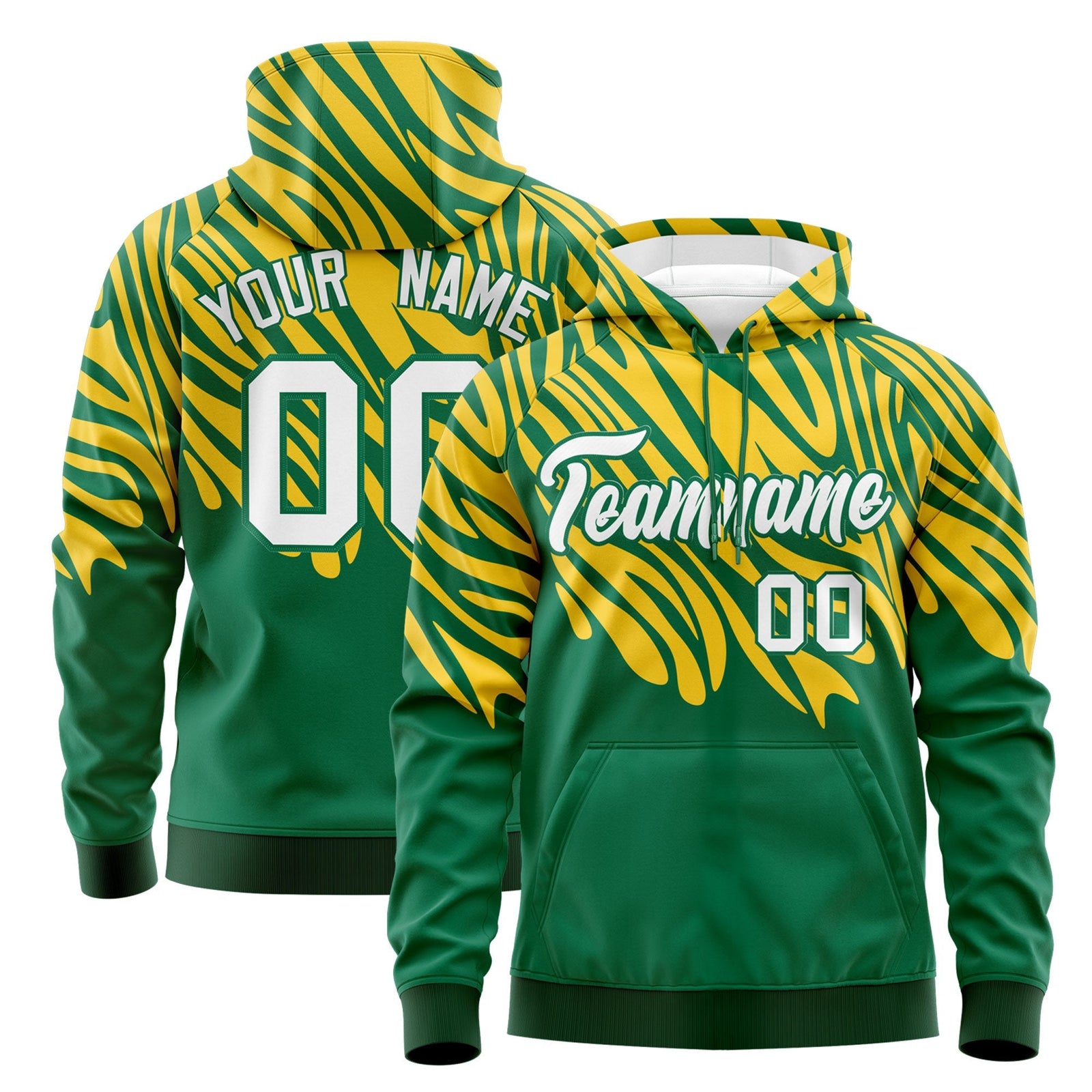 Custom Gold Kelly Green Leopard Print Pullover Sweatshirt Hoodie| KXKSHOP