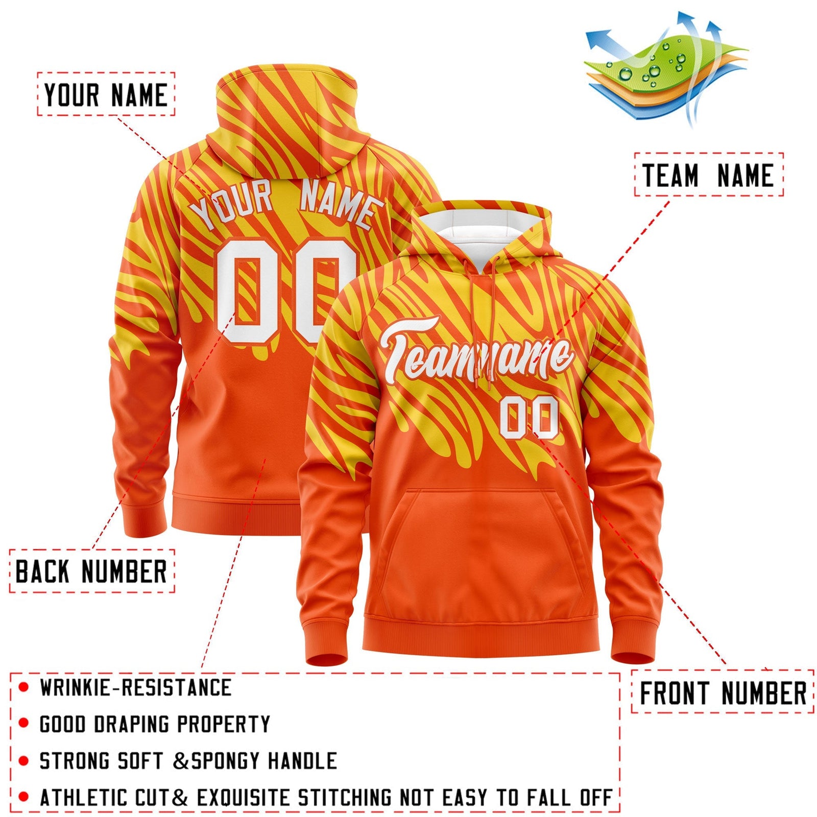 Custom Gold Orange Leopard Print Pullover Sweatshirt Hoodie| KXKSHOP
