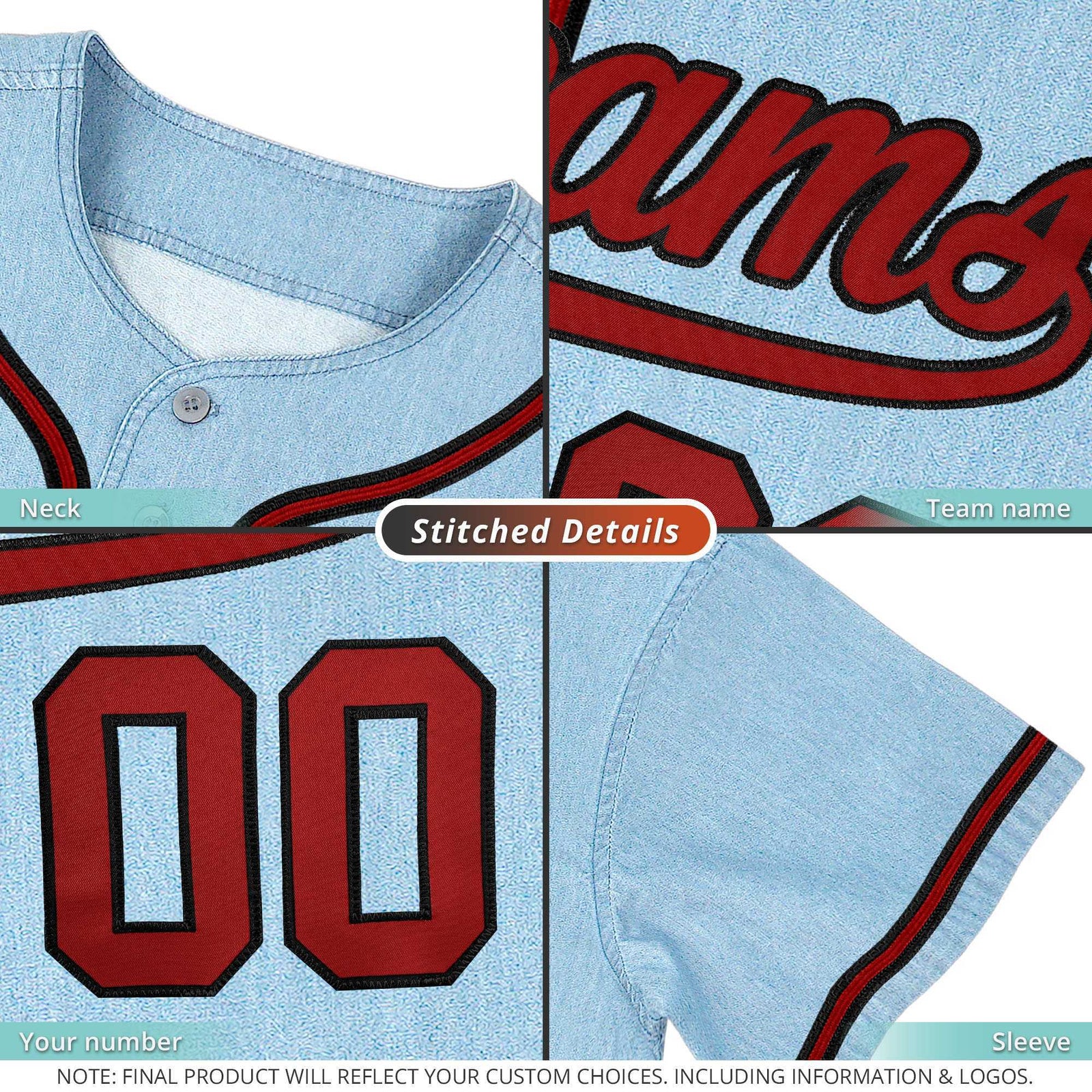 Custom Powder Blue Personalized Denim Baseball Jersey For Men Women Boy