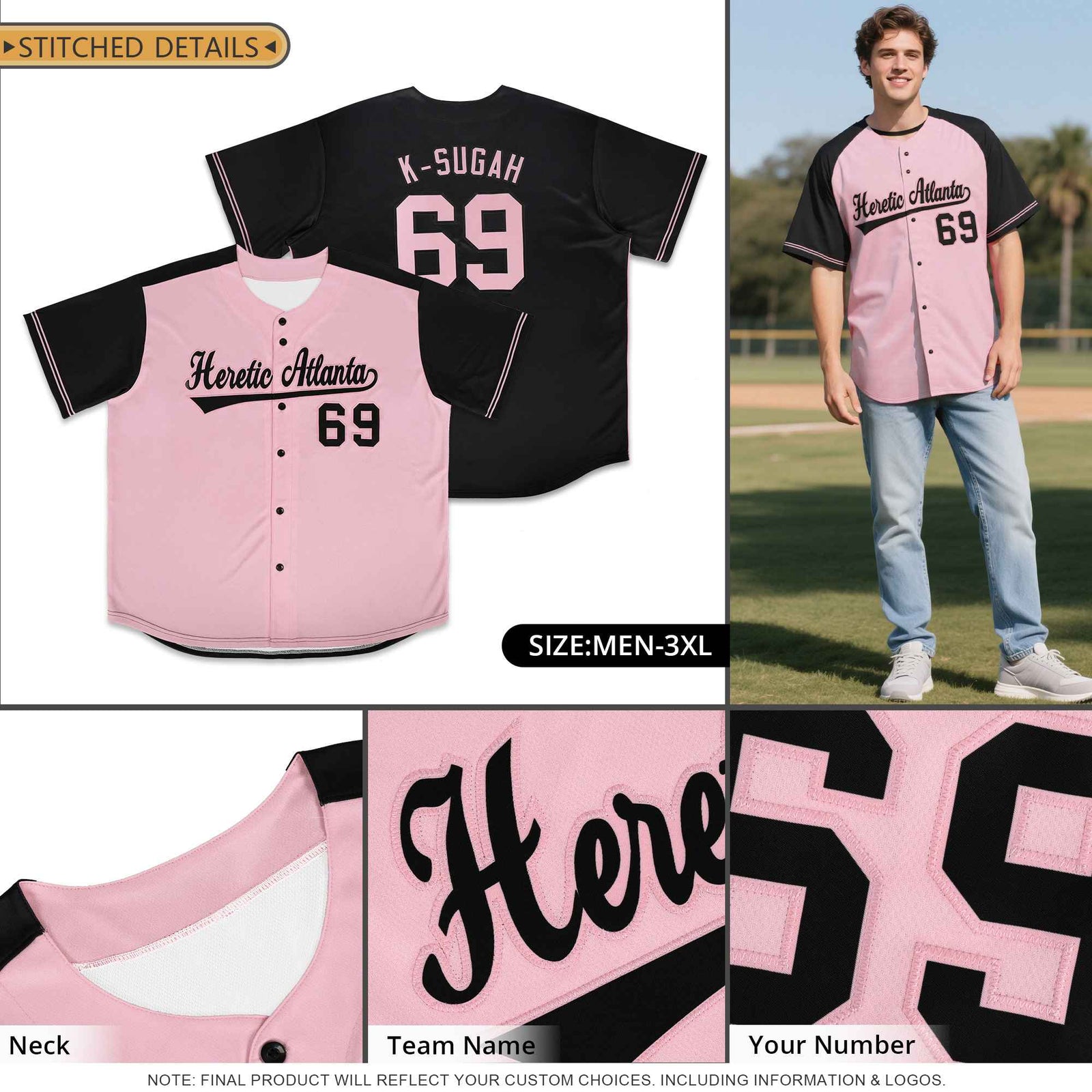 Custom Pink Royal Color Block Personalized Raglan Sleeves Authentic Baseball Jersey