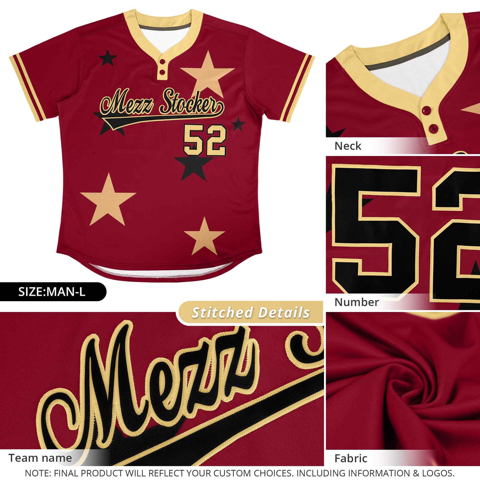Custom Gold Red Personalized Star Graffiti Pattern Authentic Two-Button Baseball Jersey