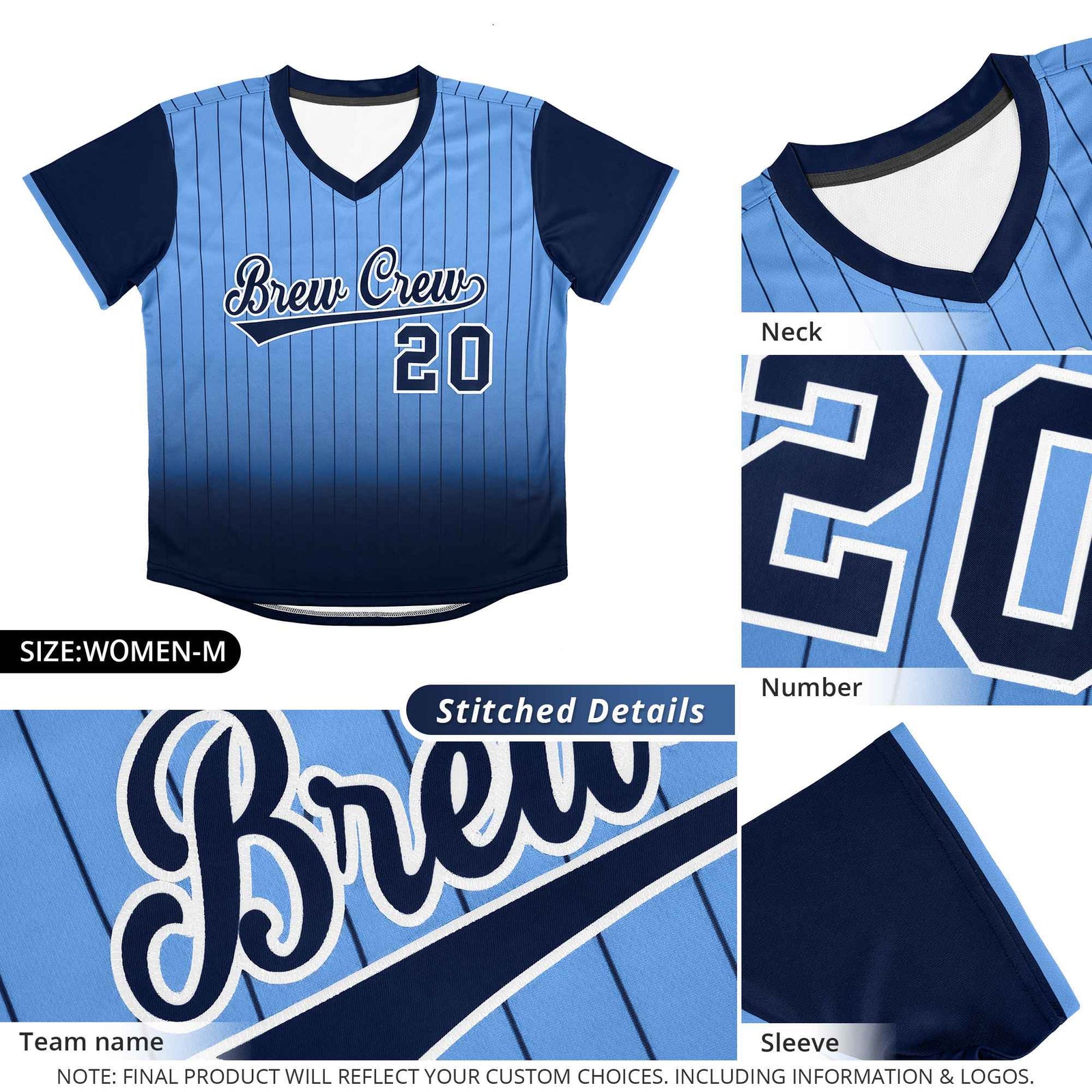 Custom Light Blue Gold-Black Gradient Fashion Authentic Pullover Pinstripe Baseball Jersey