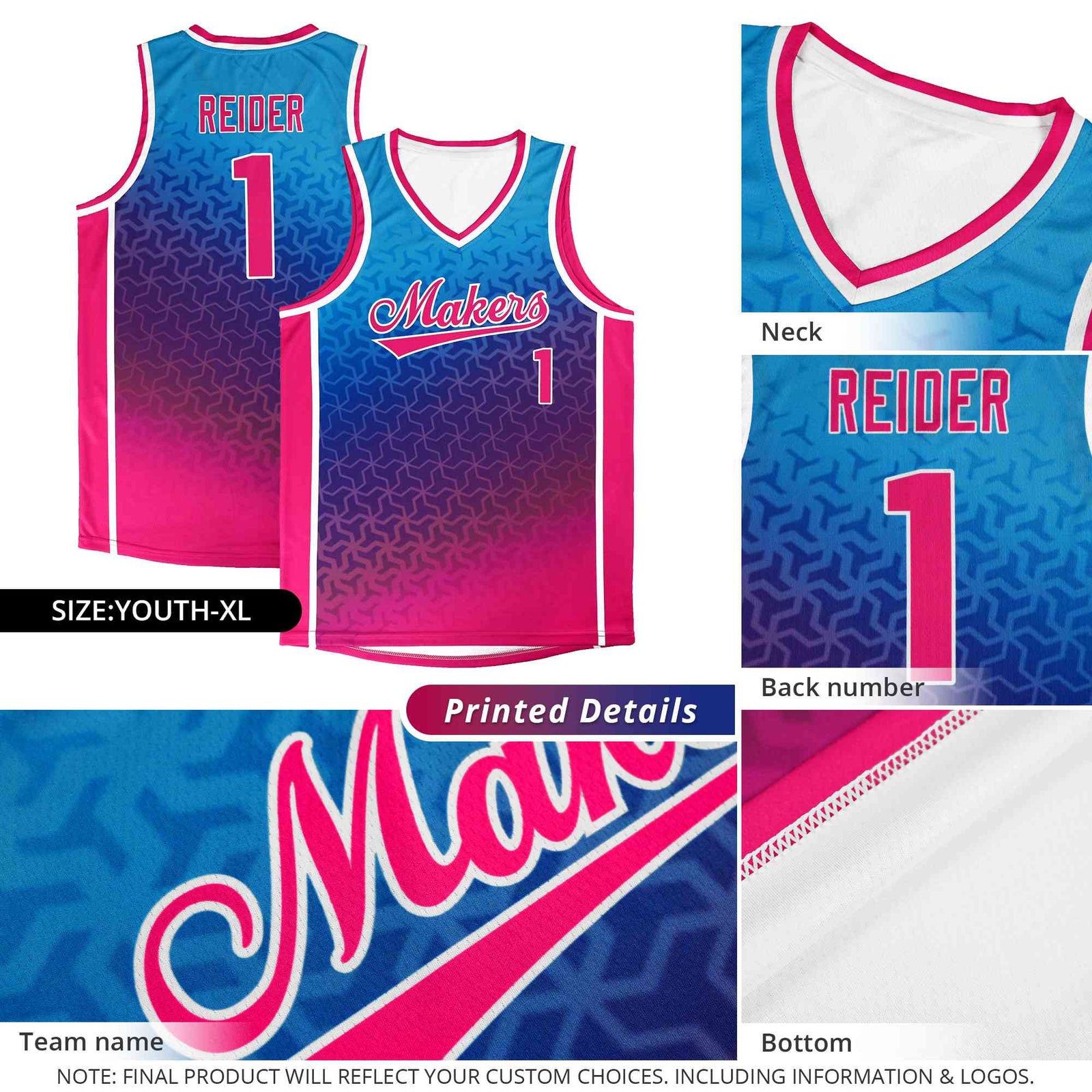 Custom Gold Purple-Royal Gradient Design Irregular Shapes Pattern Sports Uniform Basketball Jersey