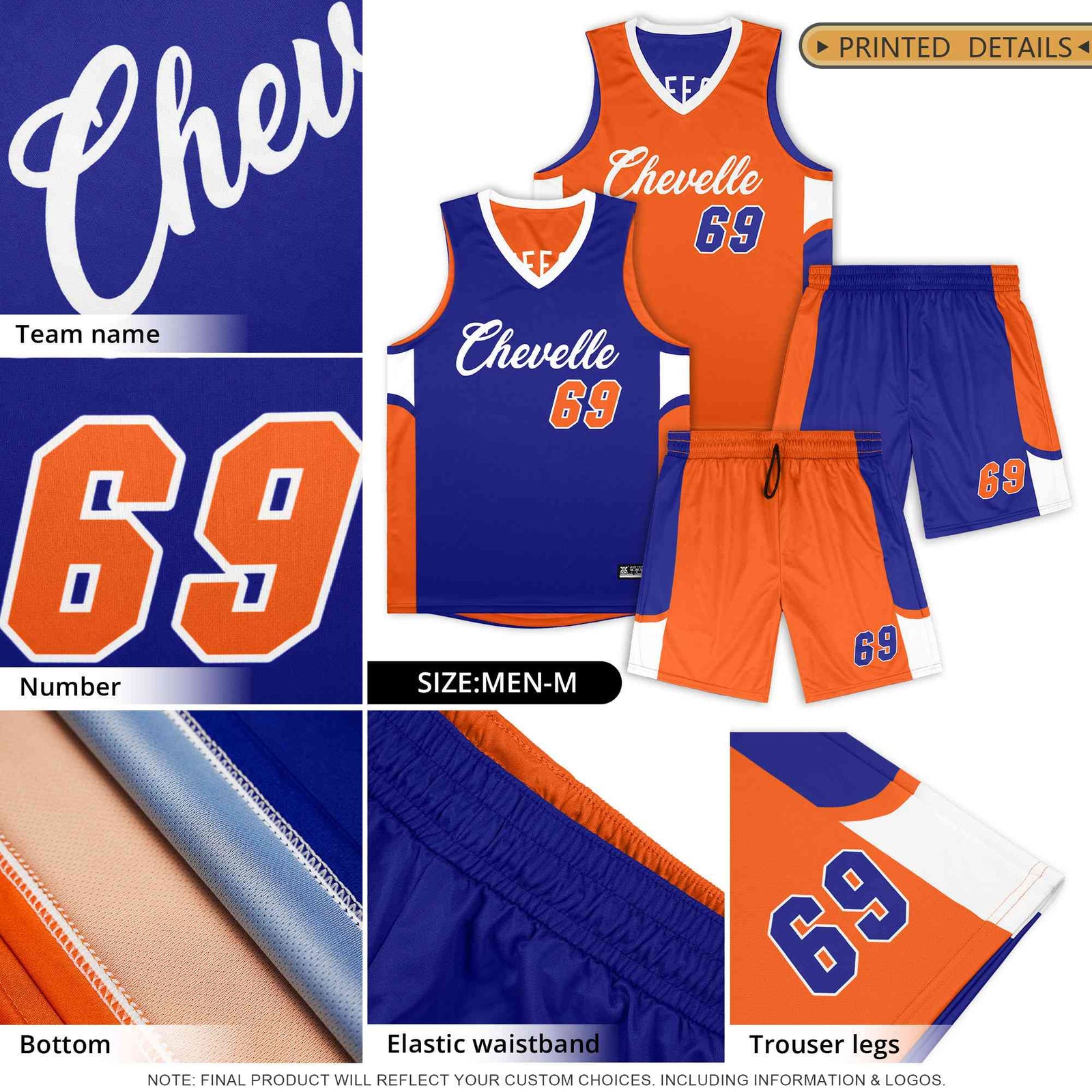 Custom Royal White Side U-shaped Patttern Double Side Sports Uniform Basketball Jersey
