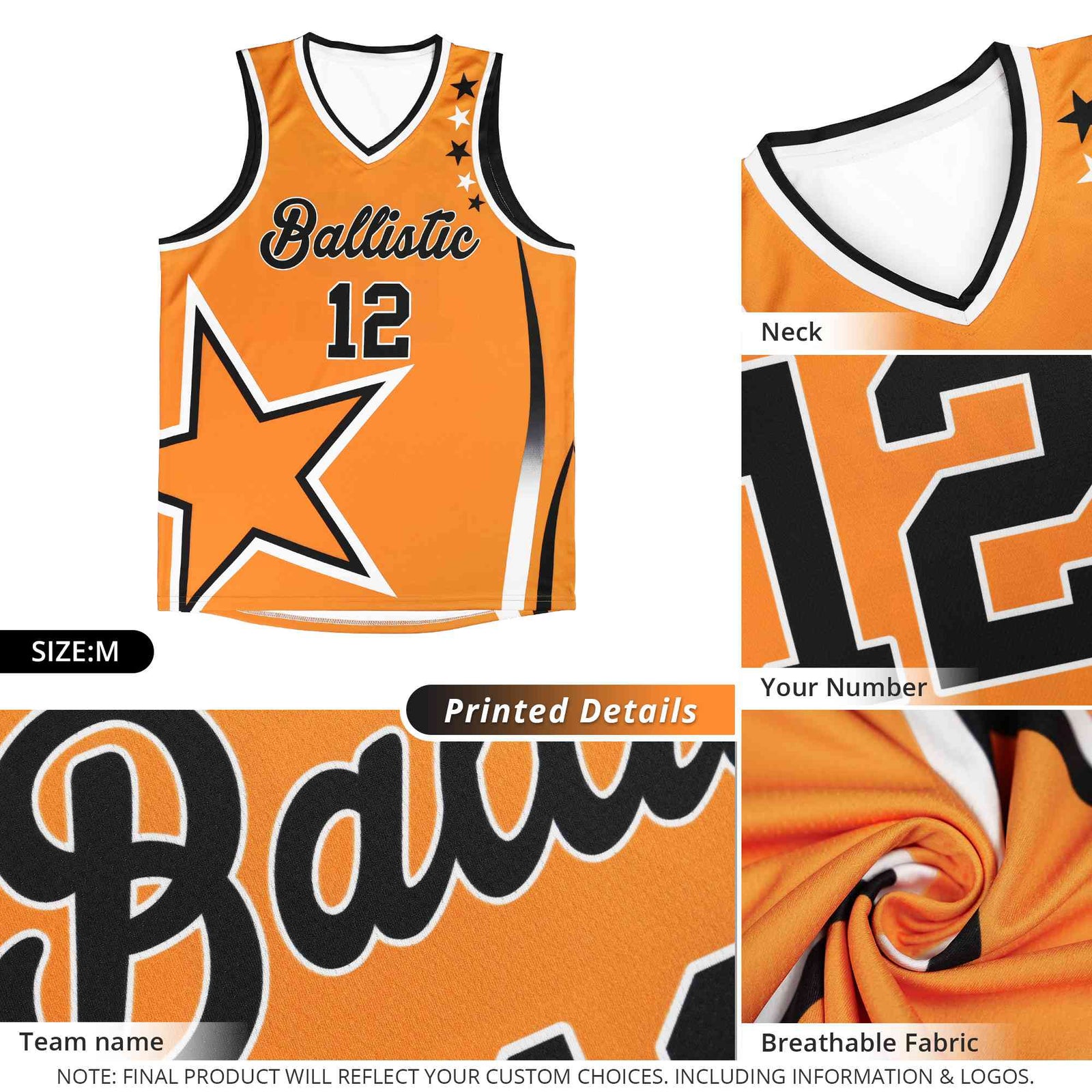 Custom Gold Orange Shoulder Stars Graffiti Pattern Sets Basketball Jersey