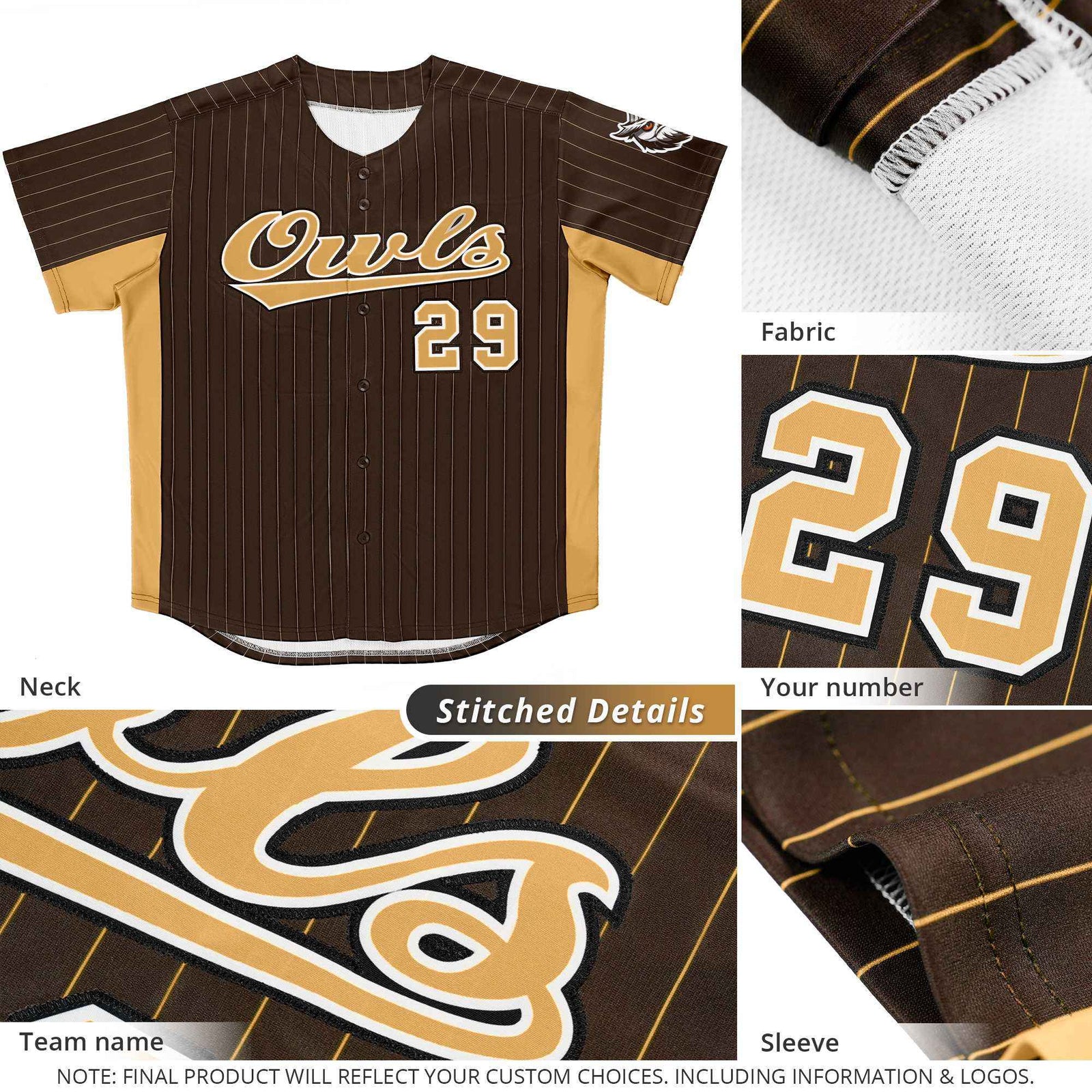 Custom White Gold Stripe Fashion Design Full Button Authentic Baseball Jersey