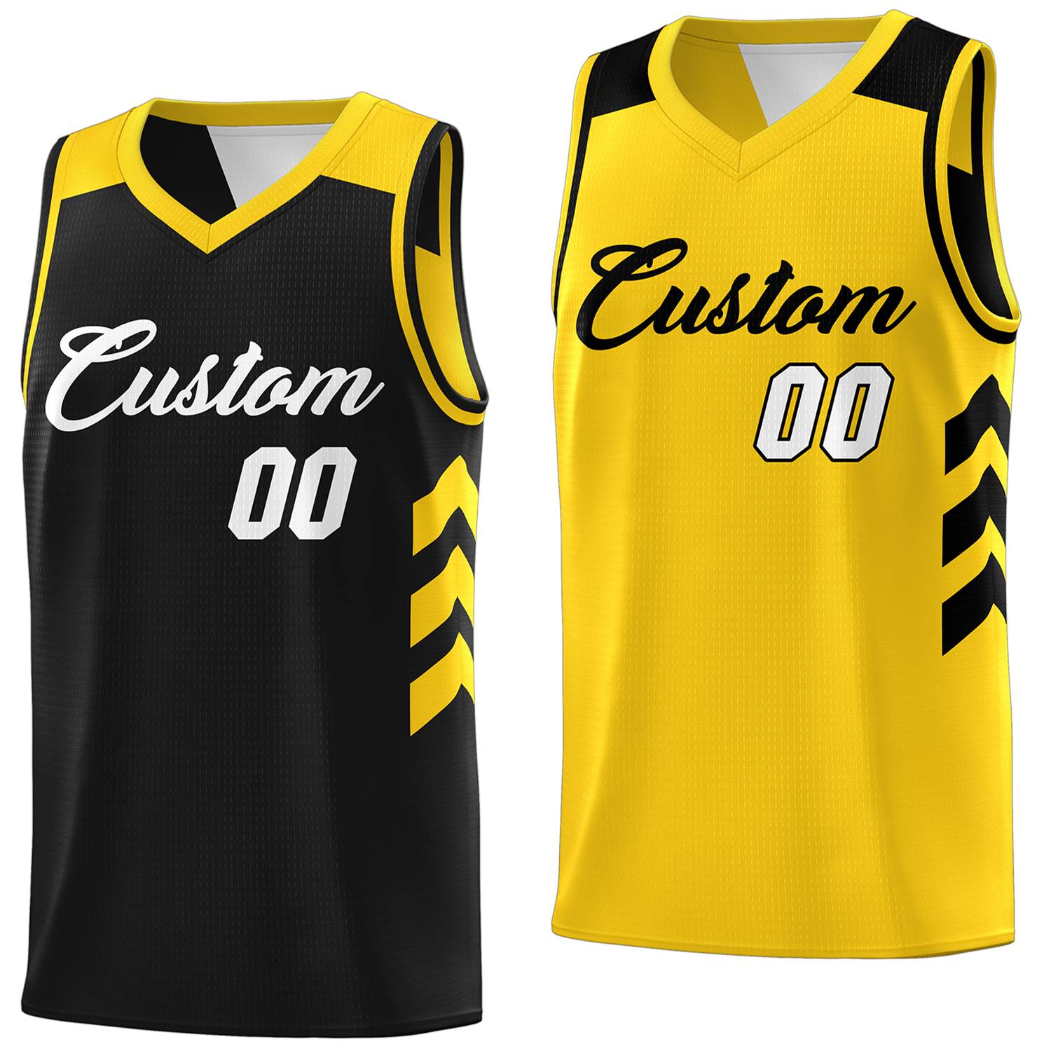 Custom Black Yellow Reversible Double Side Tops Basketball Jersey