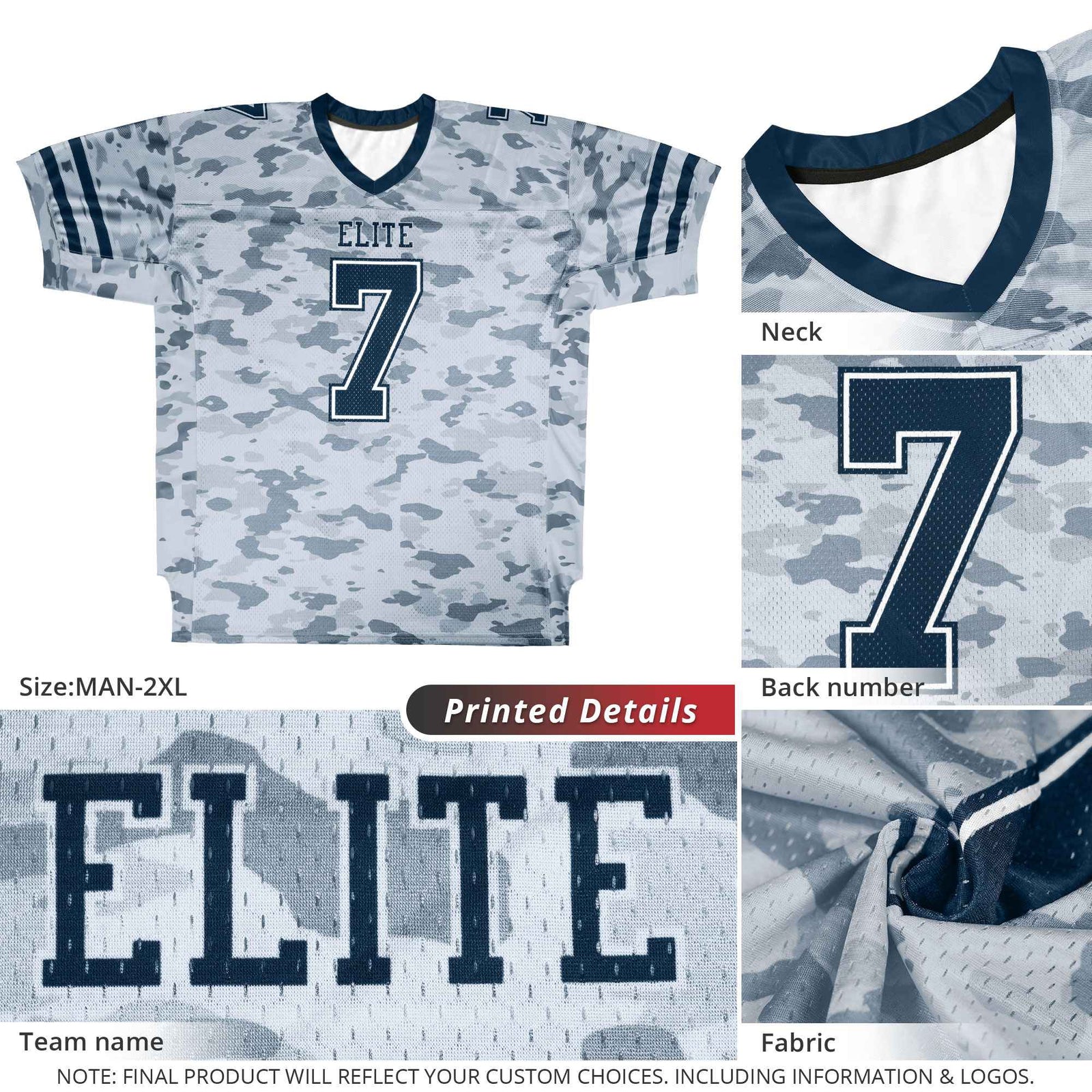 Custom Camo Black-Orange Crocodile Mesh Authentic Football Jersey