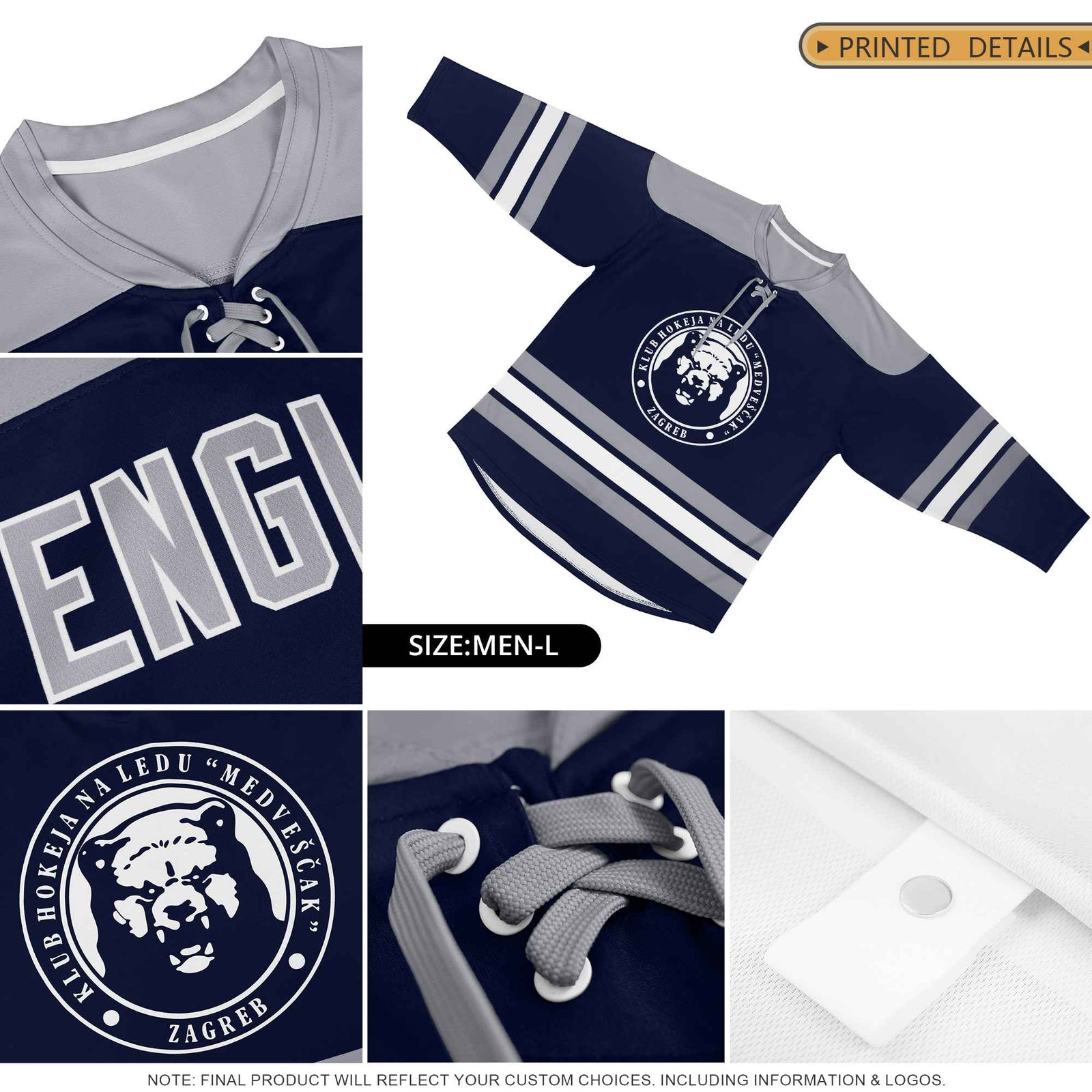 Custom Powder Blue Pink White Personalized Classic Lace-Up Neck Hockey Jersey