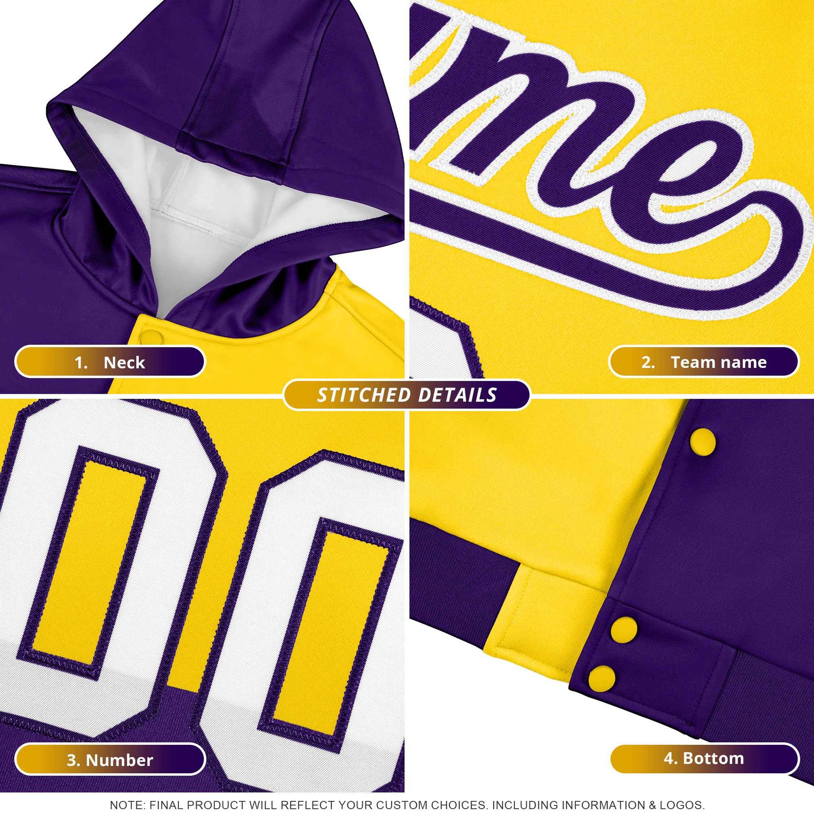 Custom Aqua Purple Varsity Full-Snap Four Squares Color Block Letterman Hoodie Jacket