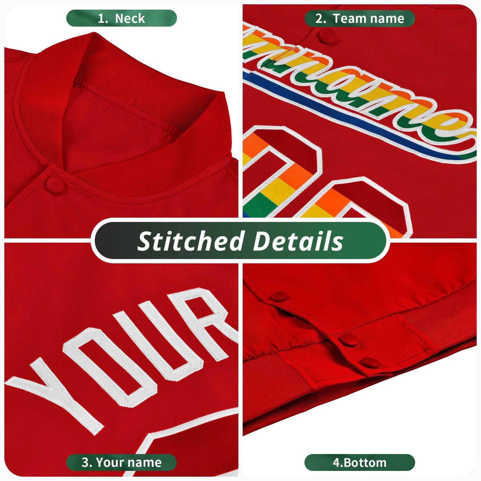 Custom Kelly Green LGBT Rainbow For Pride Month Classic Style Letterman Baseball Jacket