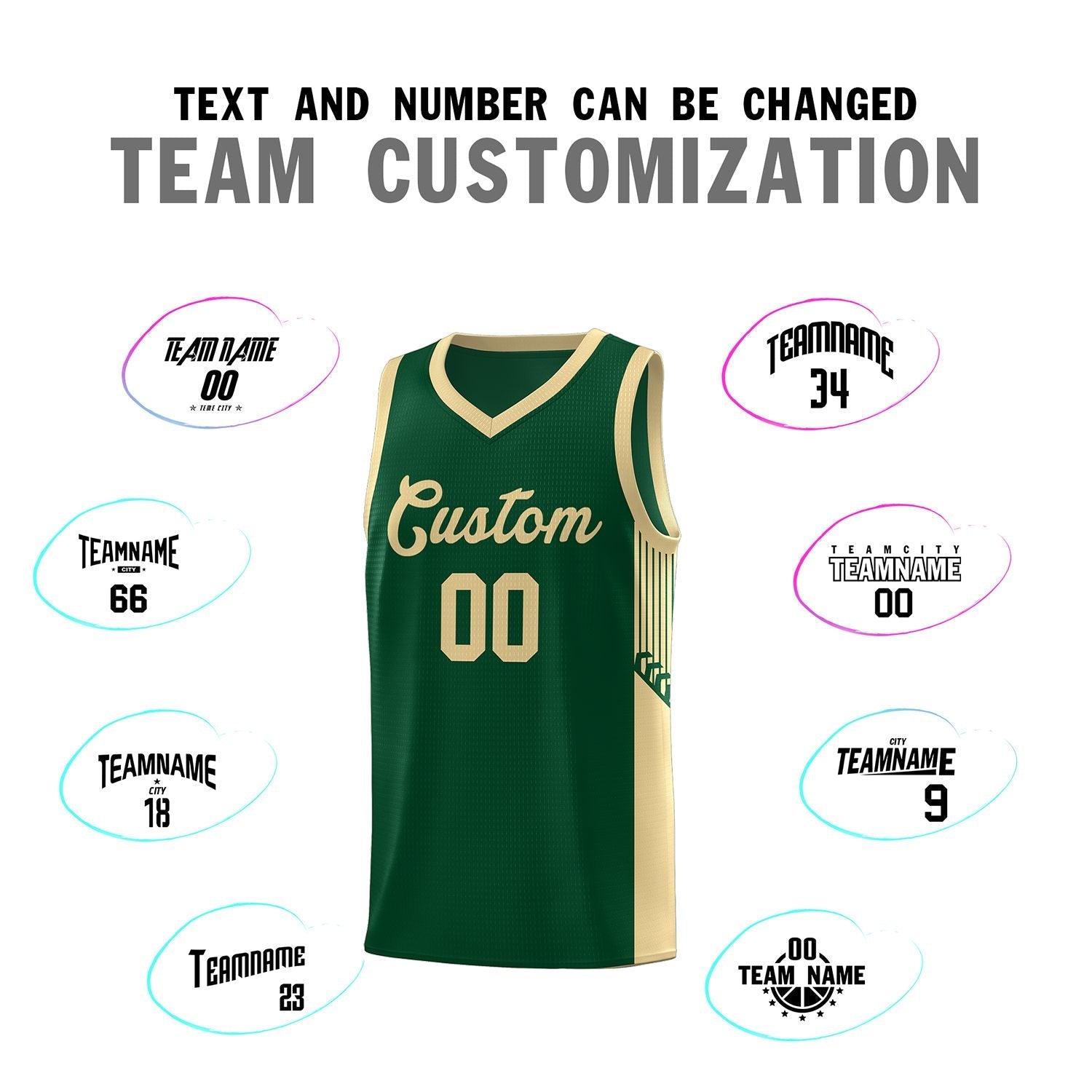 Custom Green Khaki Side Stripe Fashion Sports Uniform Basketball Jersey