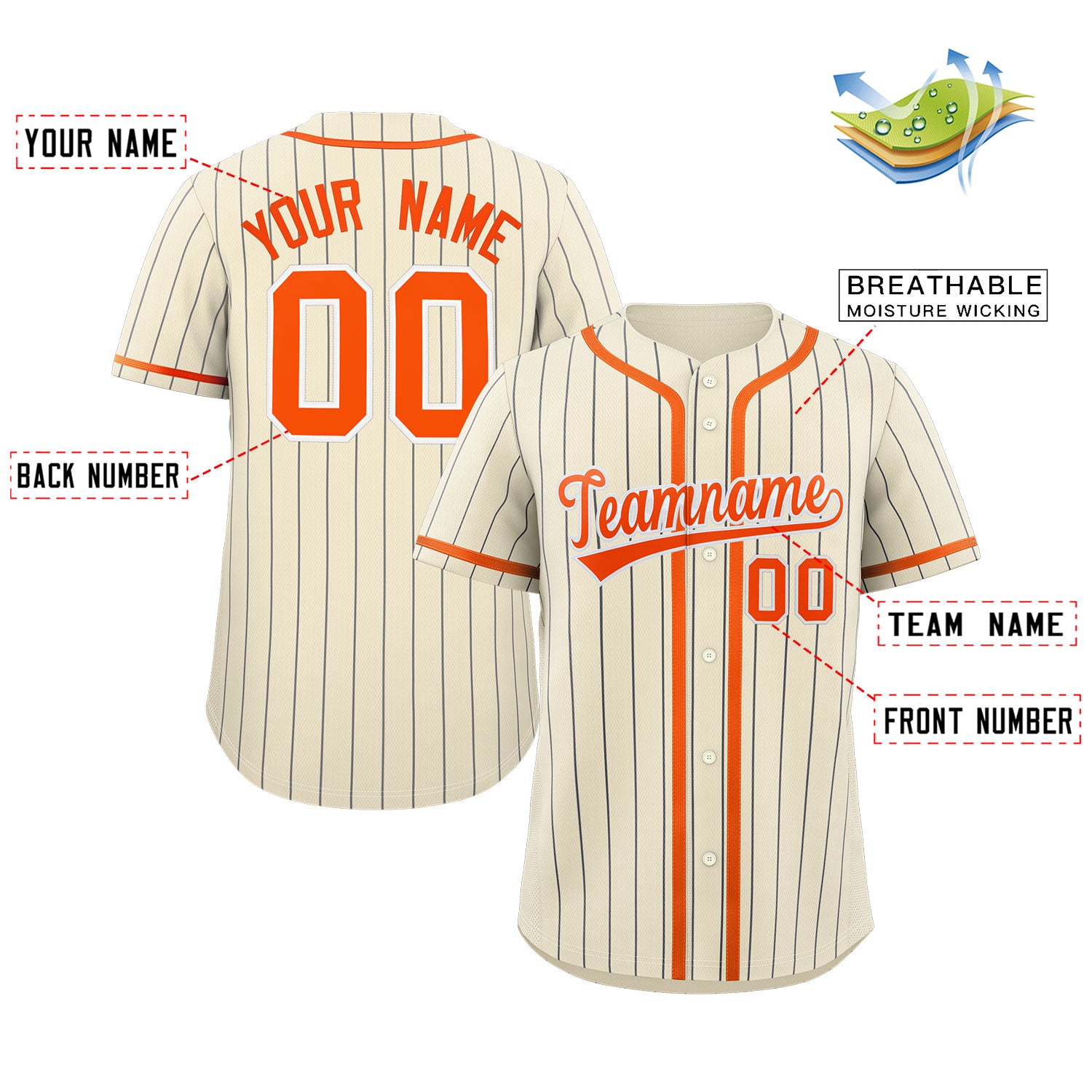 Custom Cream Orange-Black Stripe Fashion Design Full Button Authentic Baseball Jersey
