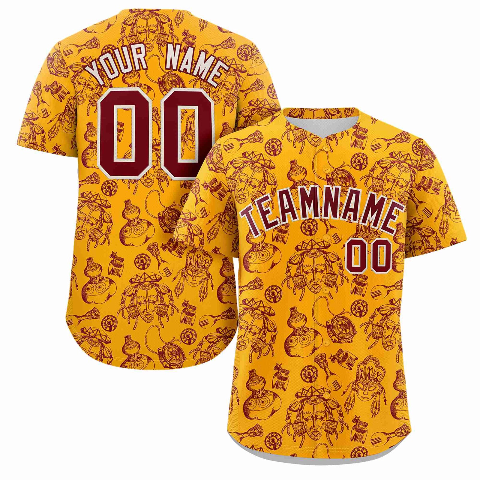 Custom Yellow 3D Graffiti Pattern Personalized Design Authentic Baseball Jersey