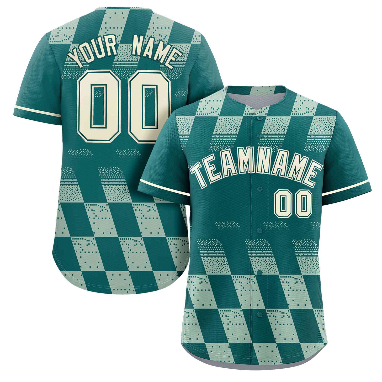 Custom Aqua Cream Grid Speckles Color Block Design Authentic Baseball Jersey