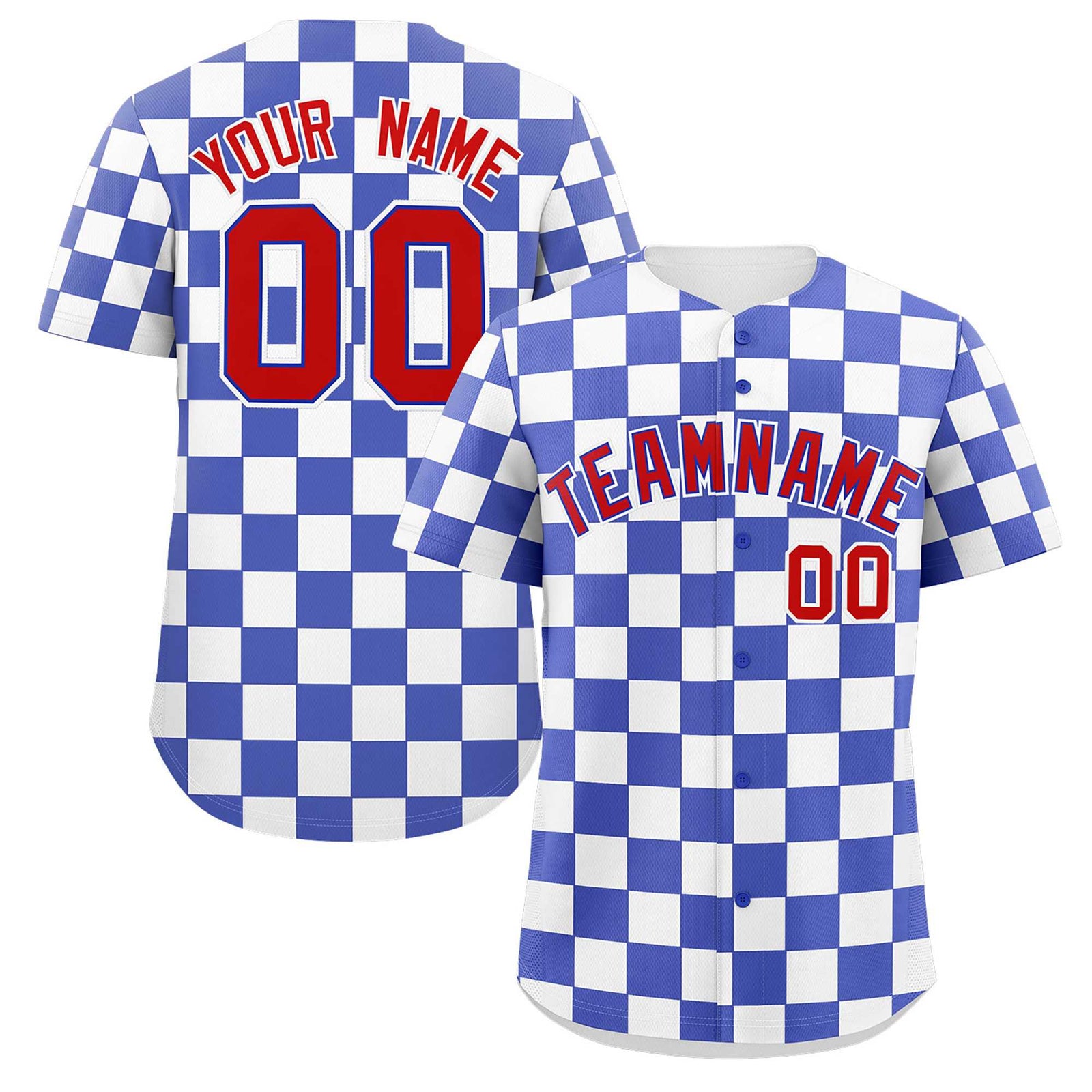 Custom Royal White Square Grid Color Block Design Authentic Baseball Jersey
