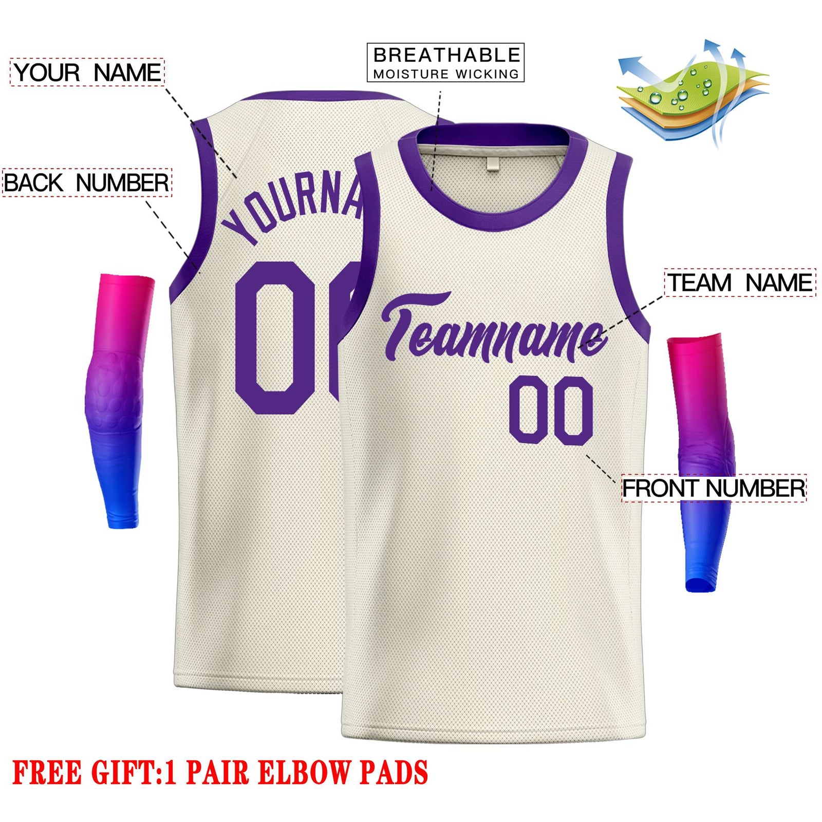 Custom Cream Purple Classic Tops Casual Basketball Jersey