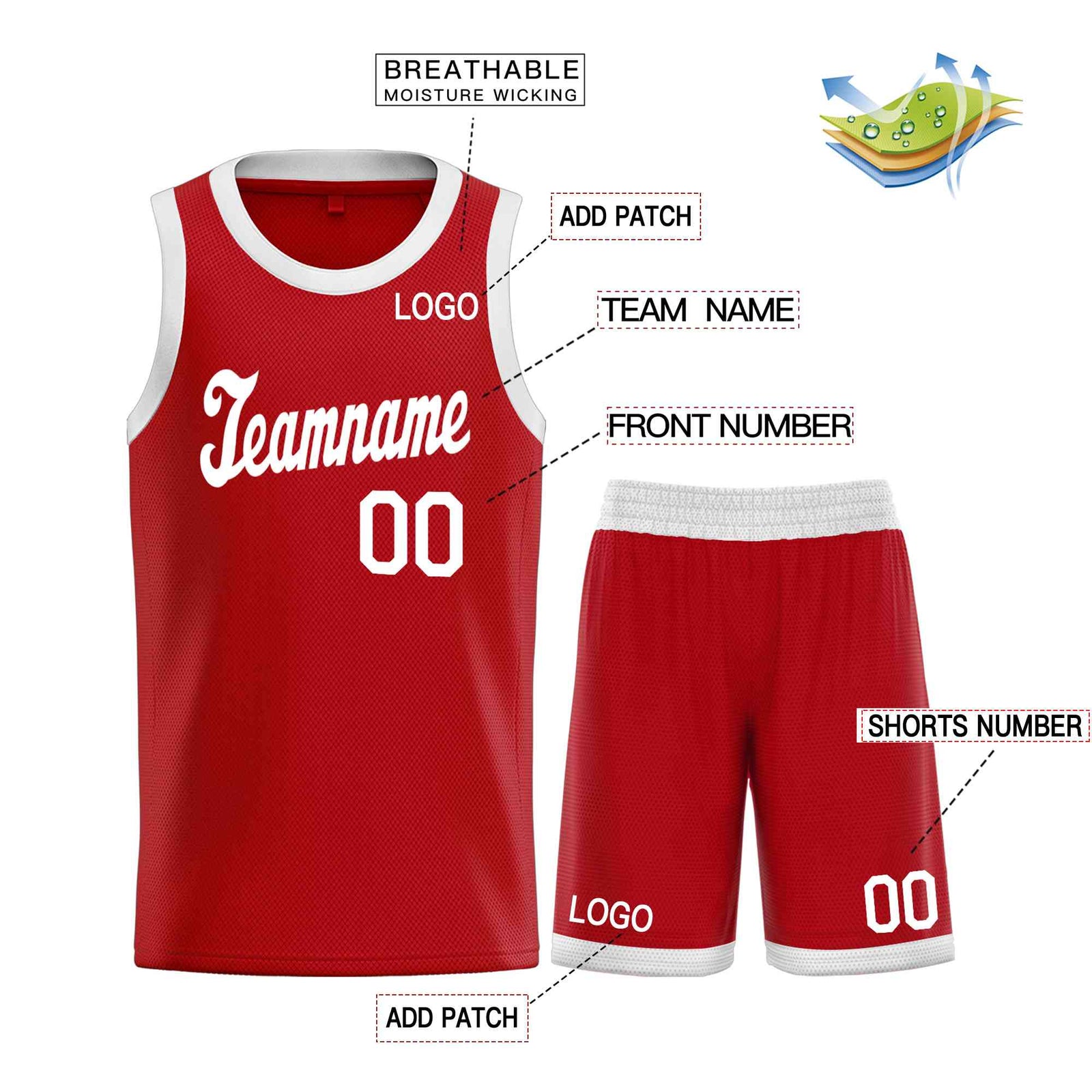 Custom Red White Classic Sets Sports Uniform Basketball Jersey