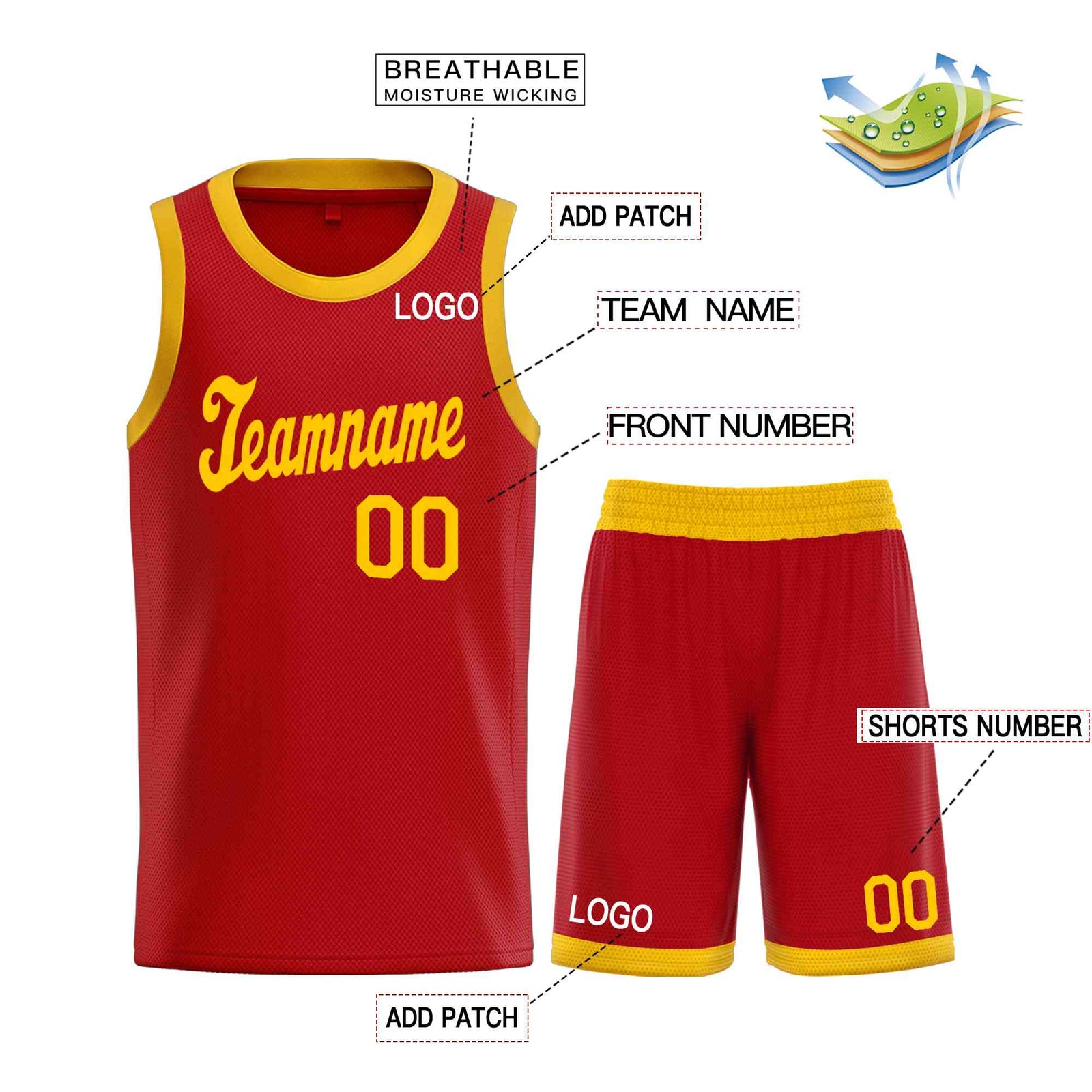 Custom Red Yellow Classic Sets Sports Uniform Basketball Jersey