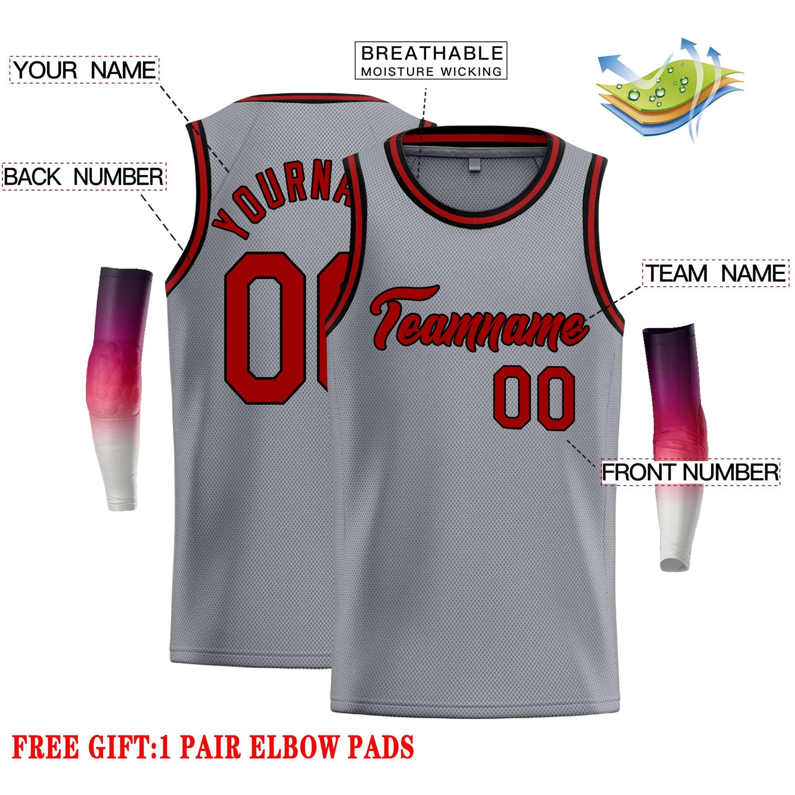 Custom Dark Gray Red-Black Classic Tops Casual Basketball Jersey