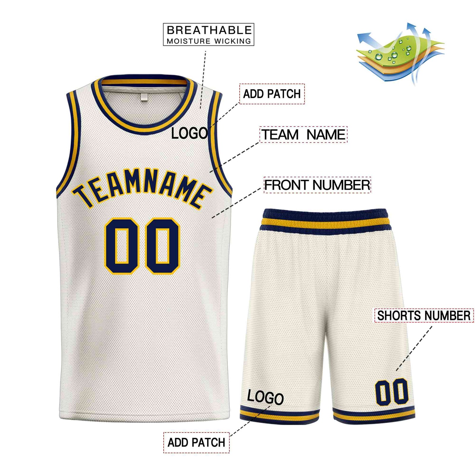 Custom Cream Navy-Yellow Classic Sets Bull Basketball Jersey